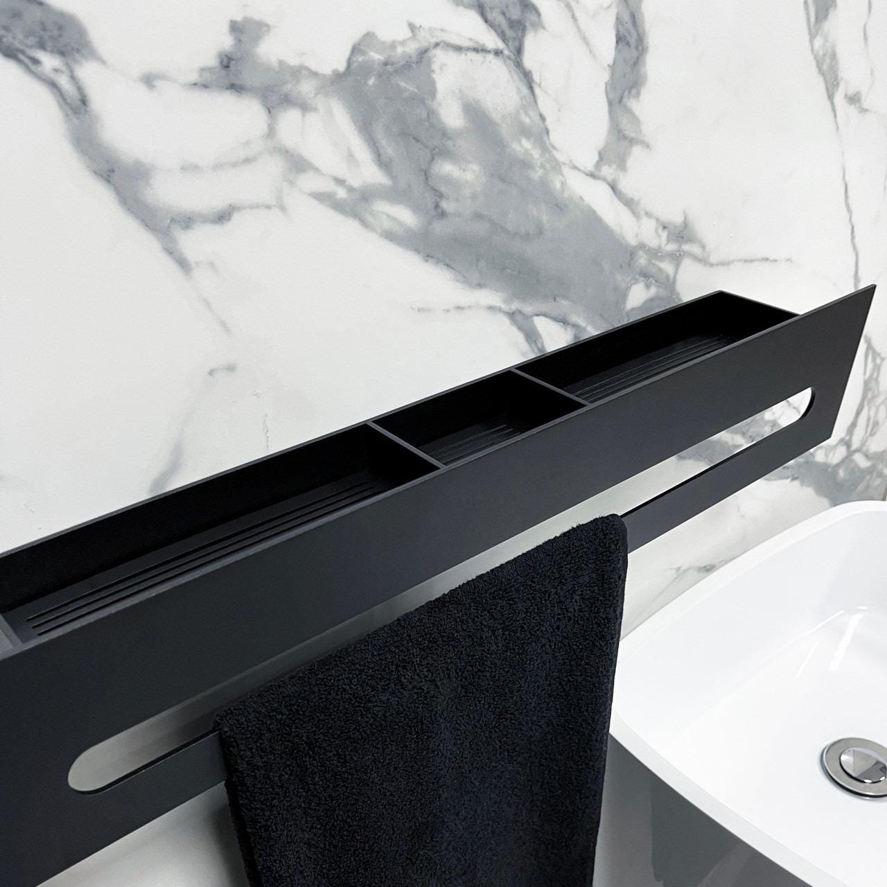 metal shelf with towel hanger
floating shelf
floating shelves
bathroom shelf
bathroom shelves
bathroom storage
black shelf
wall shelf
wall shelves
durable metal shelf
industrial shelf
narrow shelf
small shelf