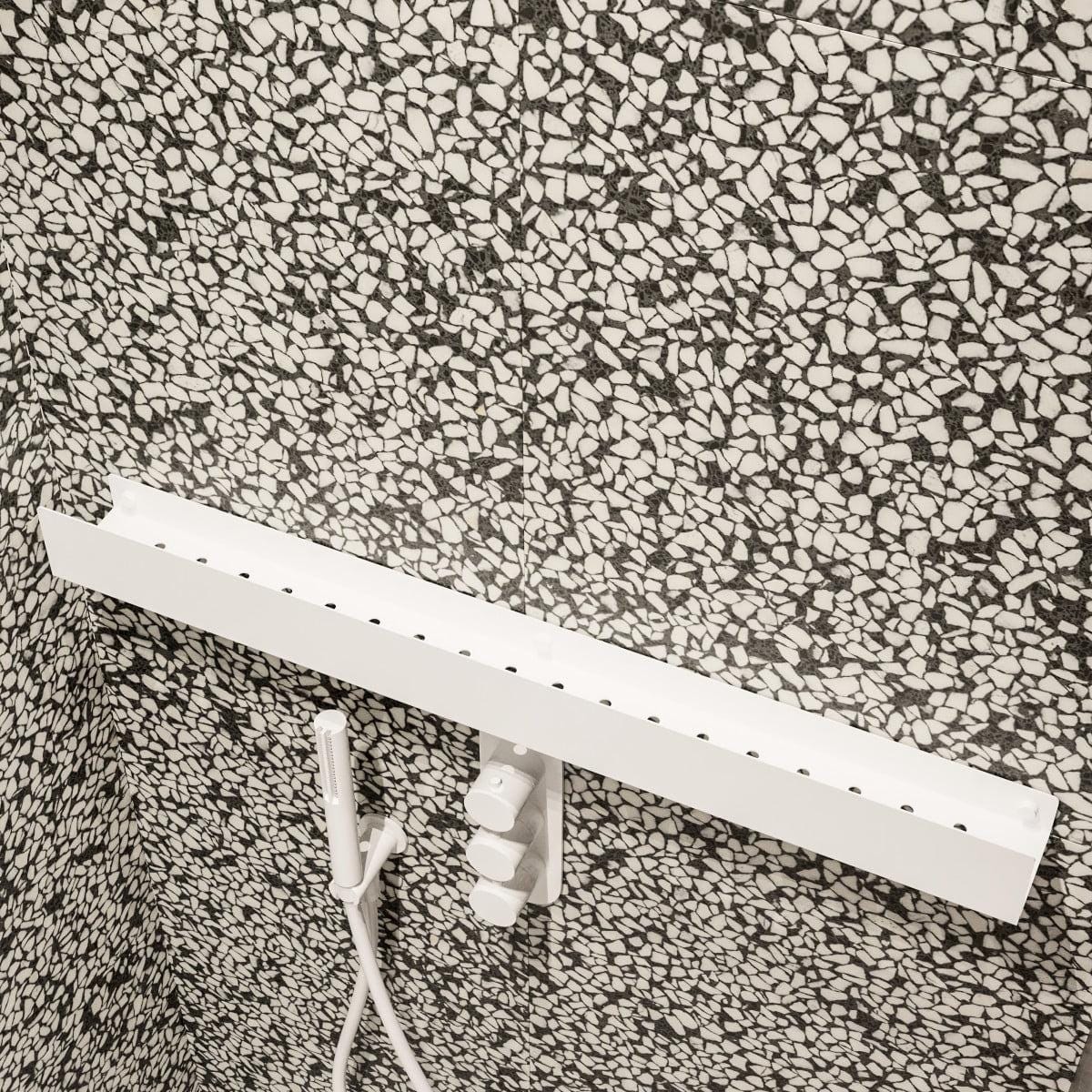 bathroom wall shelf
floating shelf
rust-resistant shelf
wall mounted shelf
bathroom storage
shower shelf
water-draining shelf
shower wall shelf
shower organizer
narrow shower shelf
black shower shelf
white shower shelf
compact shower shelf