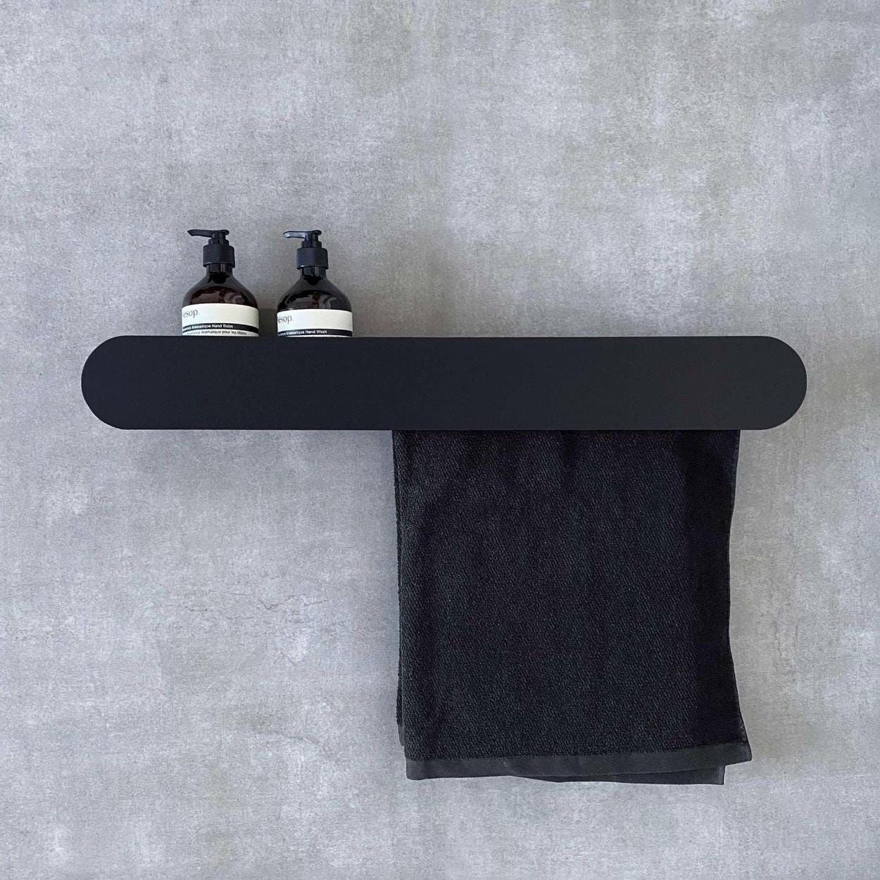towel rack
towel holder
towel rail
shower towel rack
bathroom organizer
floating wall shelf
shelf and towel rail
wall-mounted shelf
wall-mount towel bar
bathroom shelf
bathroom wall shelf
shower wall shelf
shelf with towel bar