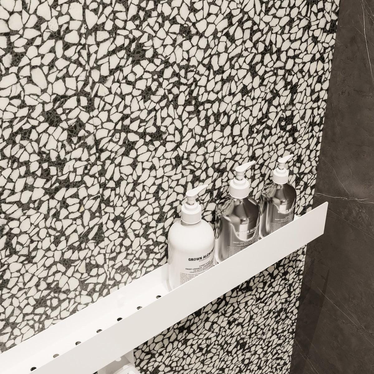 bathroom wall shelf
floating shelf
rust-resistant shelf
wall mounted shelf
bathroom storage
shower shelf
water-draining shelf
shower wall shelf
shower organizer
narrow shower shelf
black shower shelf
white shower shelf
compact shower shelf