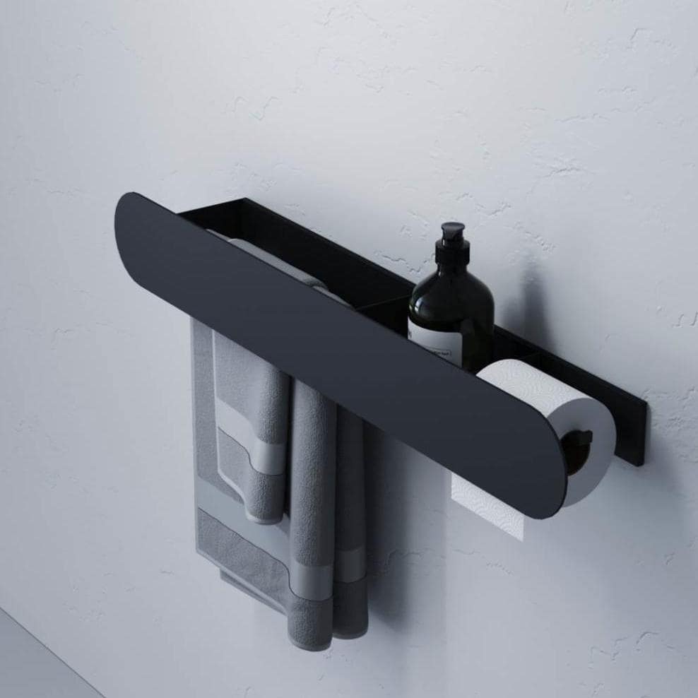 towel rack
towel holder
bathroom organizer
floating wall shelf
shelf and towel rail
wall-mounted shelf
bathroom shelf
bathroom wall shelf
shelf with towel bar
toilet paper holder
toilet roll holder
toilet paper storage
towel hanger