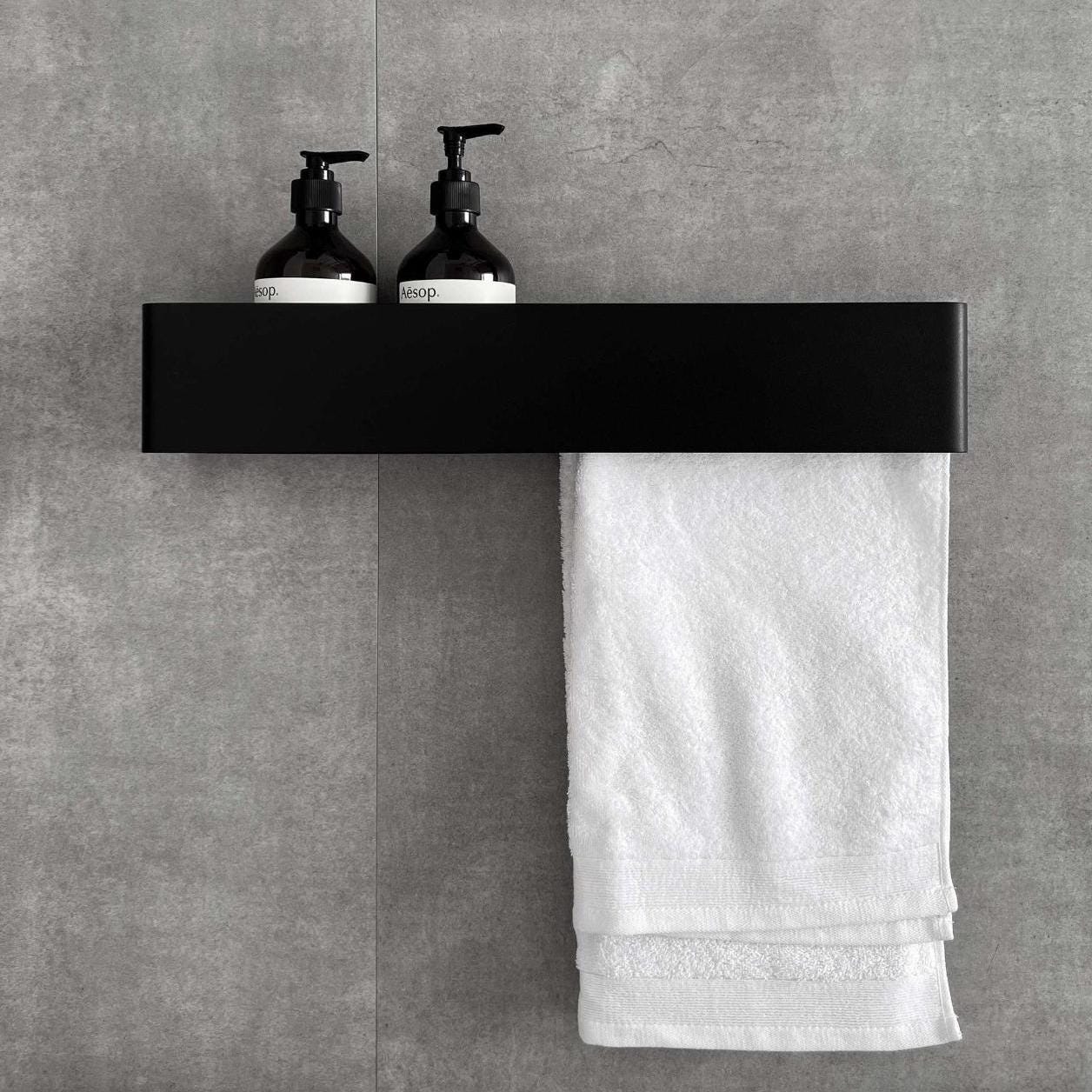 towel rack
towel holder
towel rail
shower towel rack
floating wall shelf
shelf and towel rail
wall-mounted shelf
wall-mount towel bar
bathroom shelf
bathroom wall shelf
shower wall shelf
shelf with towel bar
towel rack shelf