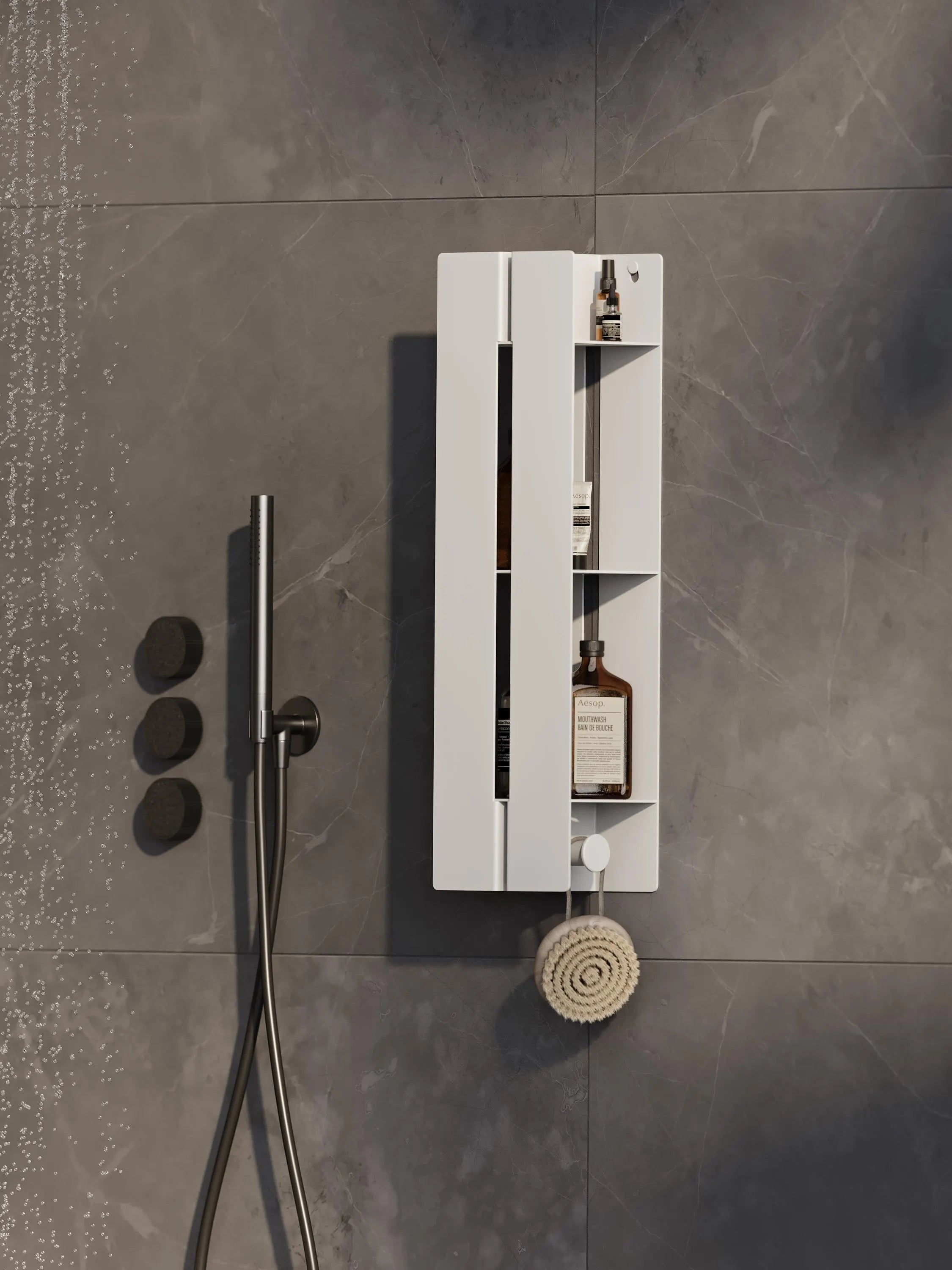 Vertikales Badezimmerregal | Wandmontierte Aufbewahrung | Organizer mit verdeckter Klappe | Edelstahl | Modernes Design | Schwarz oder Weiß