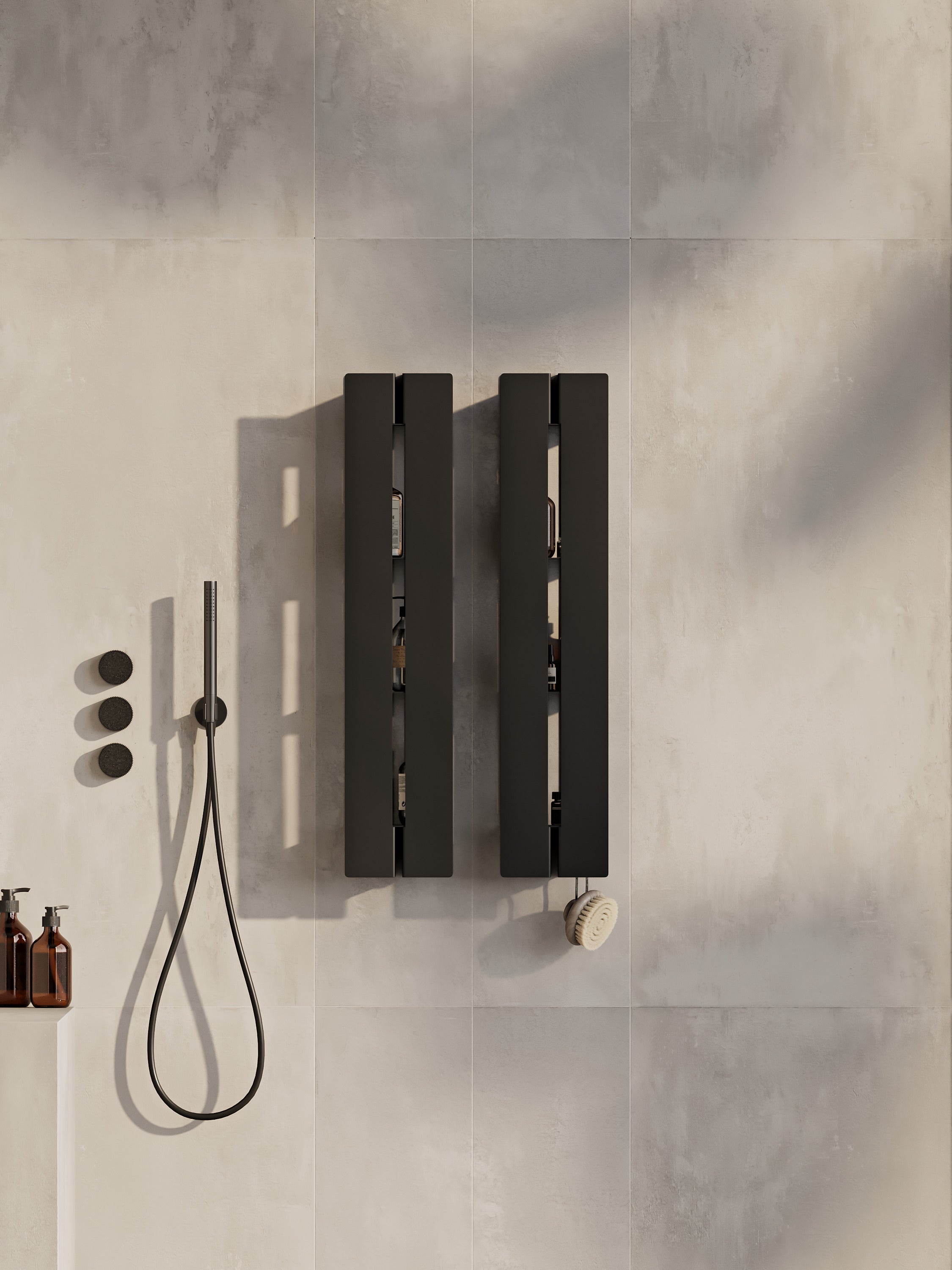 Vertikales Badezimmerregal | Wandmontierte Aufbewahrung | Organizer mit verdeckter Klappe | Edelstahl | Modernes Design | Schwarz oder Weiß