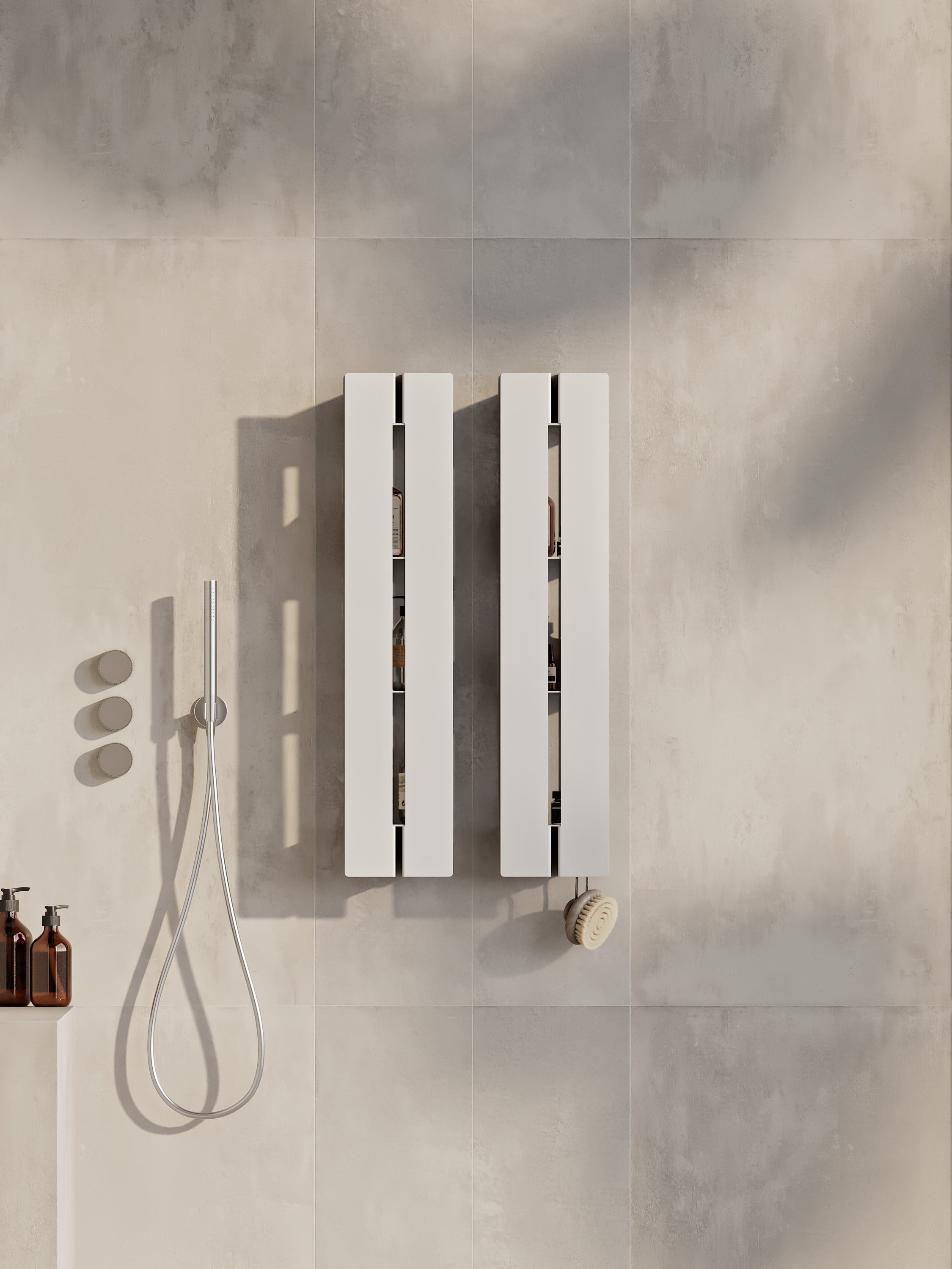 Vertikales Badezimmerregal | Wandmontierte Aufbewahrung | Organizer mit verdeckter Klappe | Edelstahl | Modernes Design | Schwarz oder Weiß
