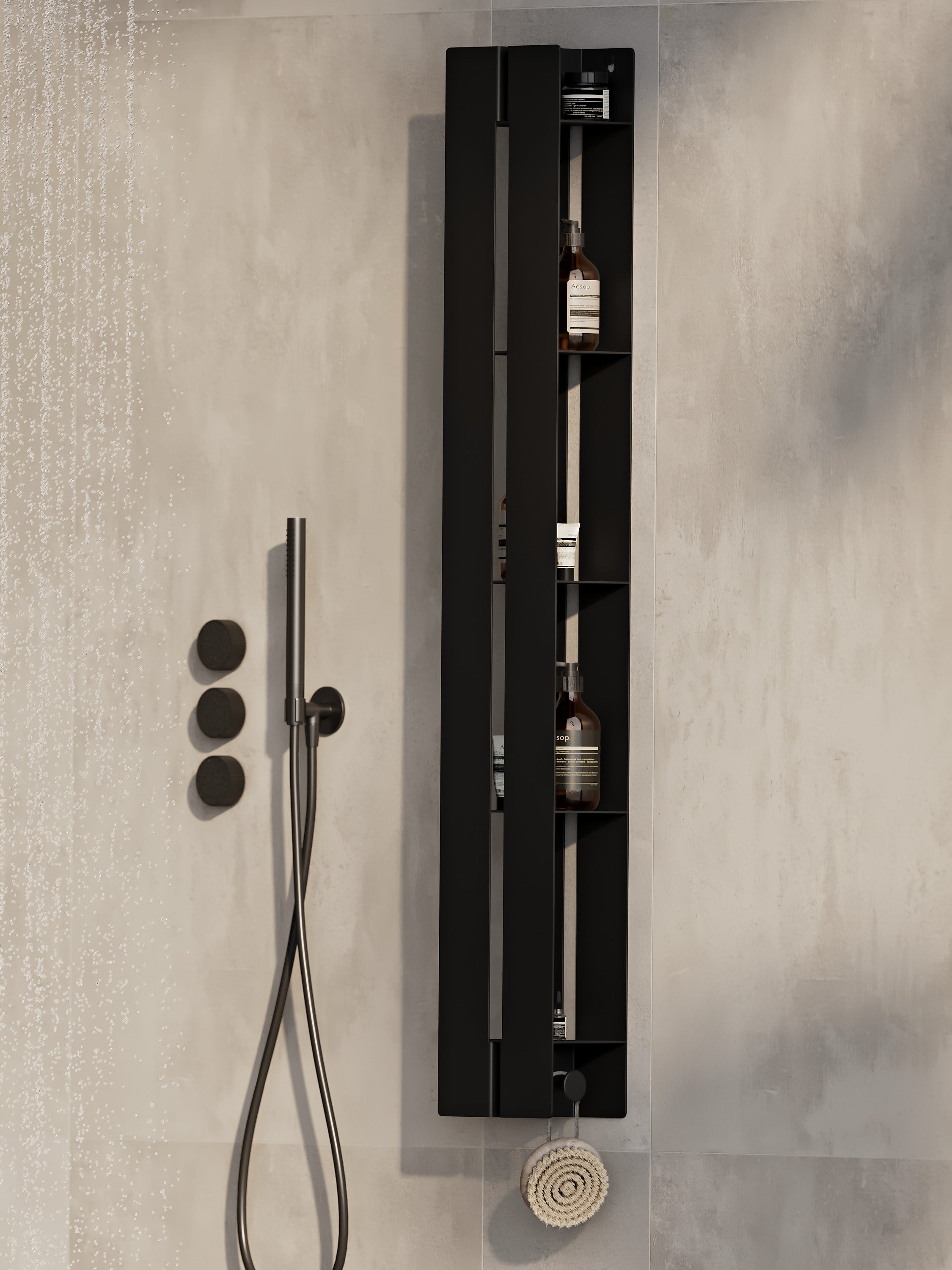 Vertikales Badezimmerregal | Wandmontierte Aufbewahrung | Organizer mit verdeckter Klappe | Edelstahl | Modernes Design | Schwarz oder Weiß