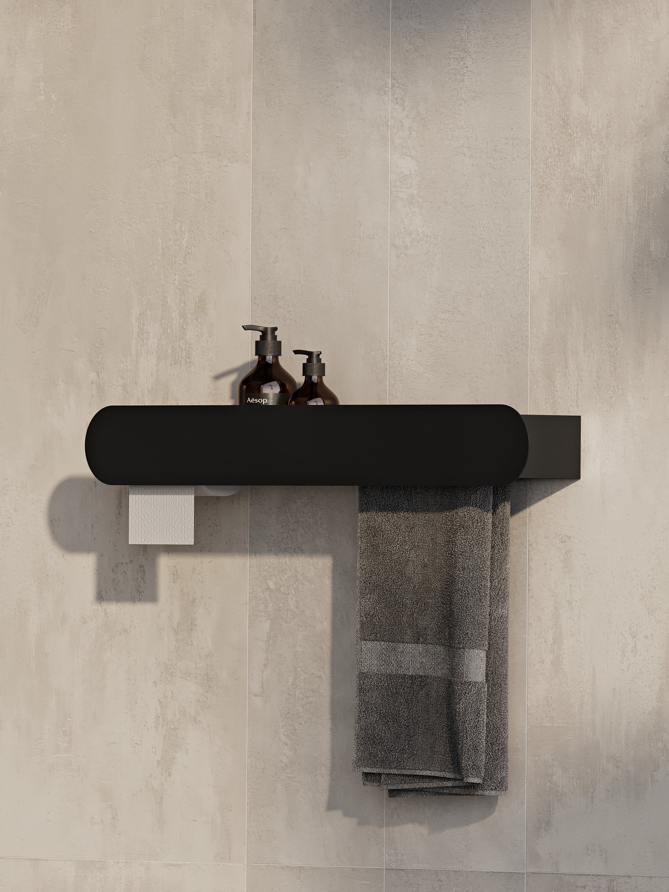 Wall-Mounted Bathroom Shelf with Towel Bar & Toilet Paper Holder