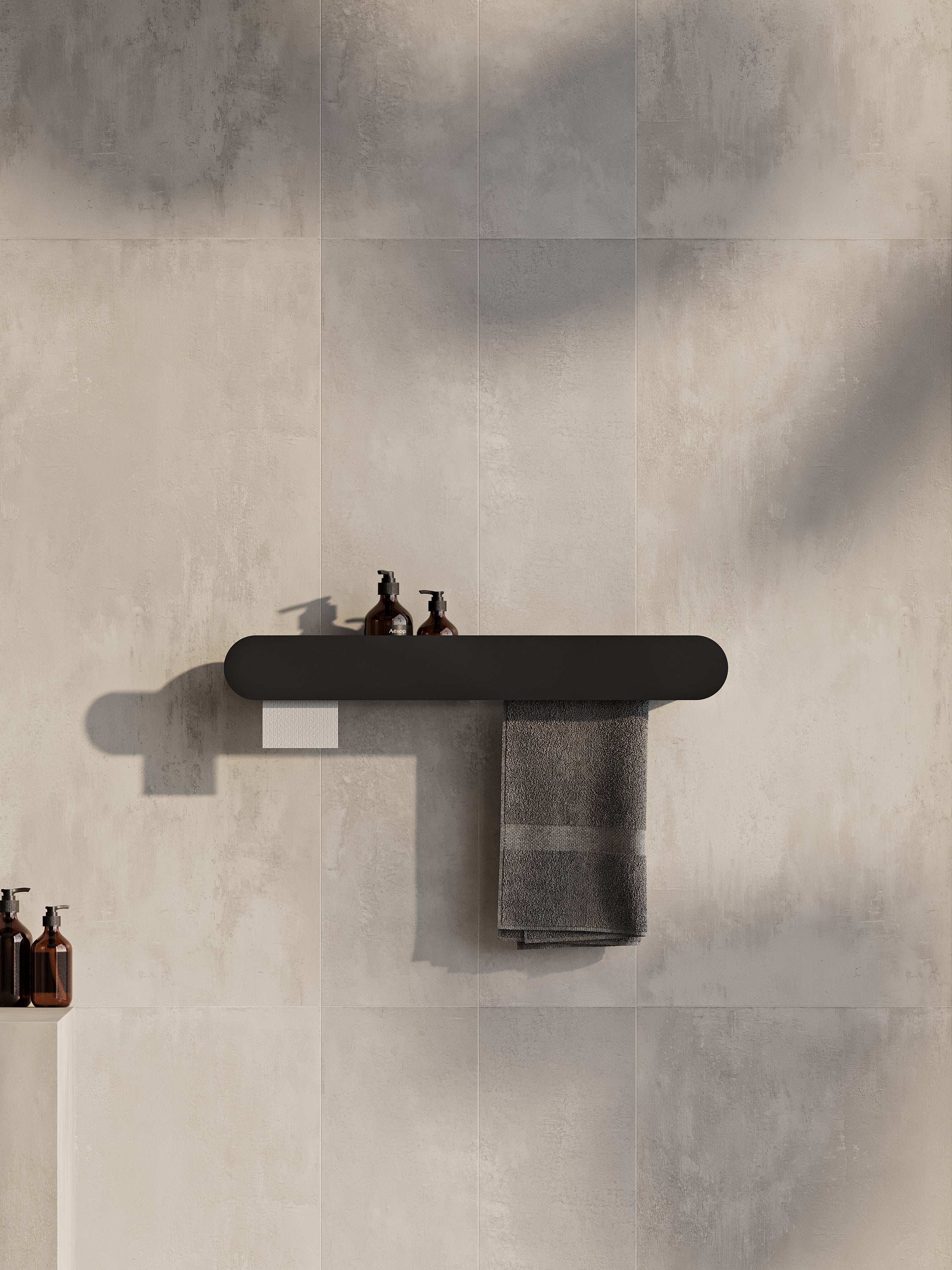 Wall-Mounted Bathroom Shelf with Towel Bar & Toilet Paper Holder