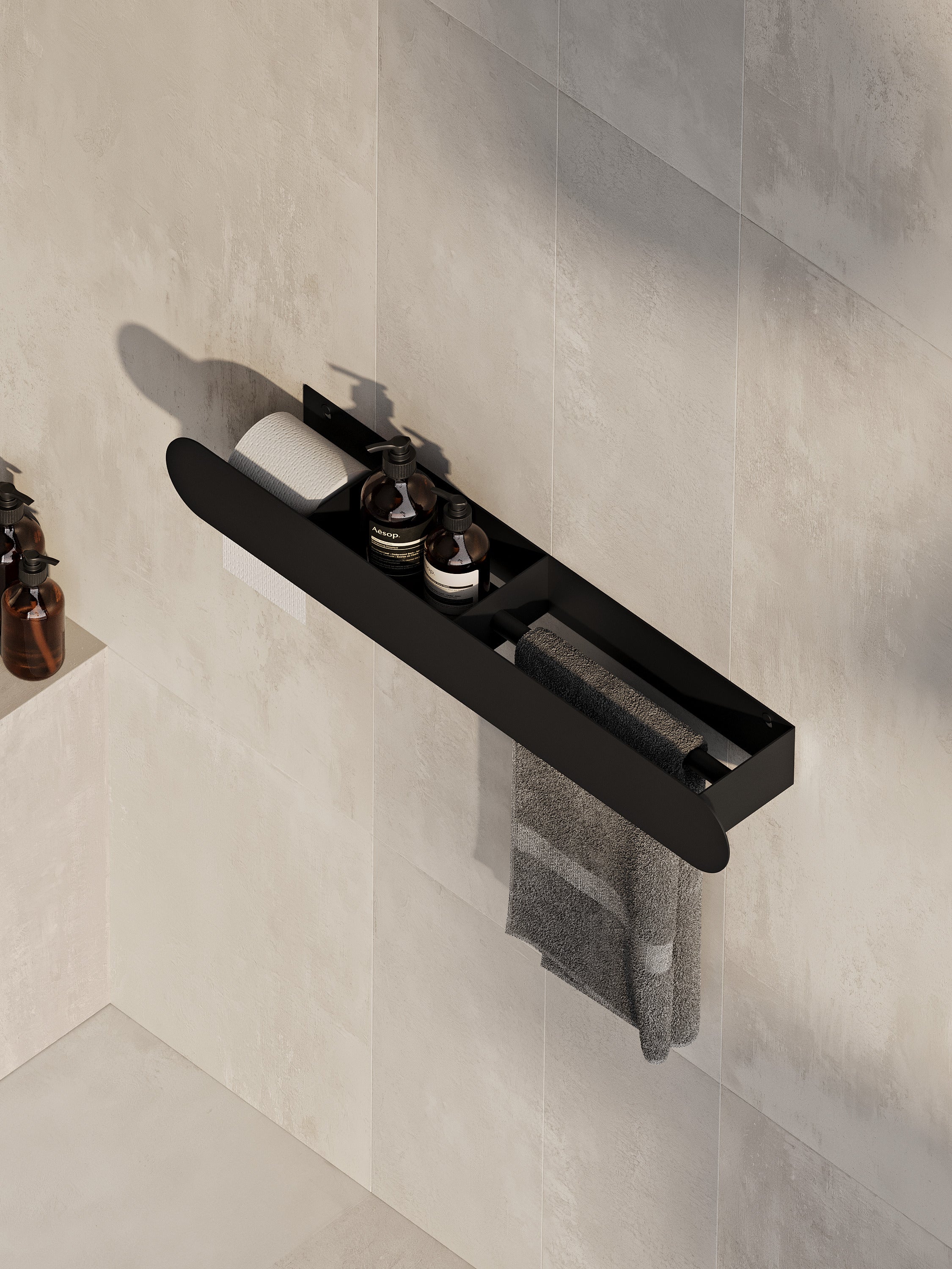 Wall-Mounted Bathroom Shelf with Towel Bar & Toilet Paper Holder