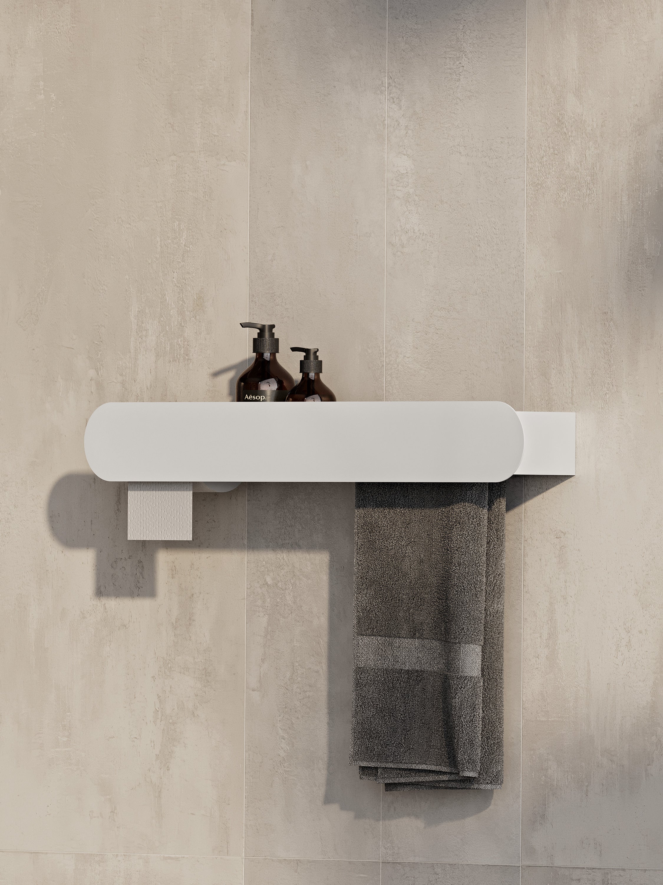 Wall-Mounted Bathroom Shelf with Towel Bar & Toilet Paper Holder