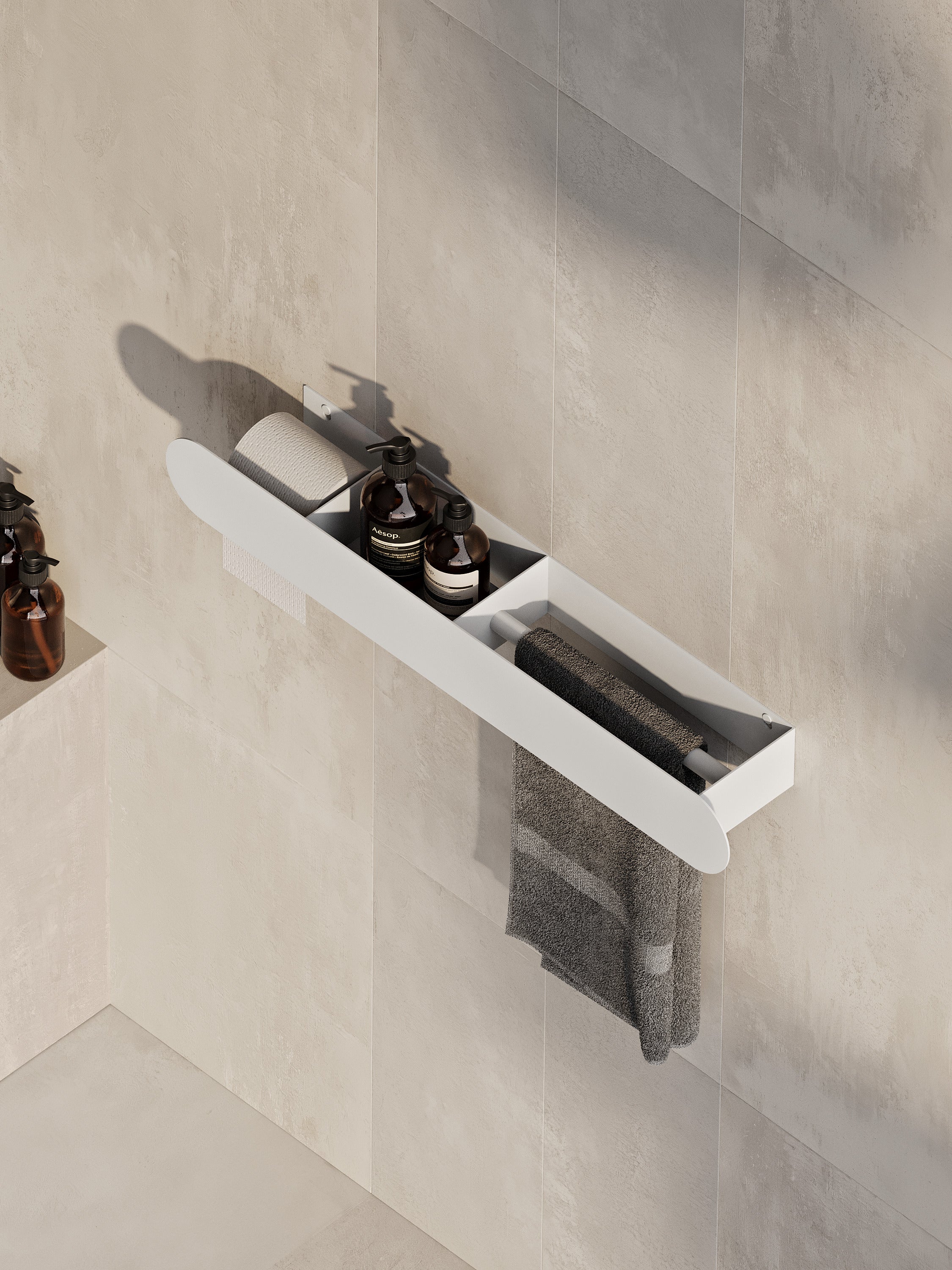 Wall-Mounted Bathroom Shelf with Towel Bar & Toilet Paper Holder