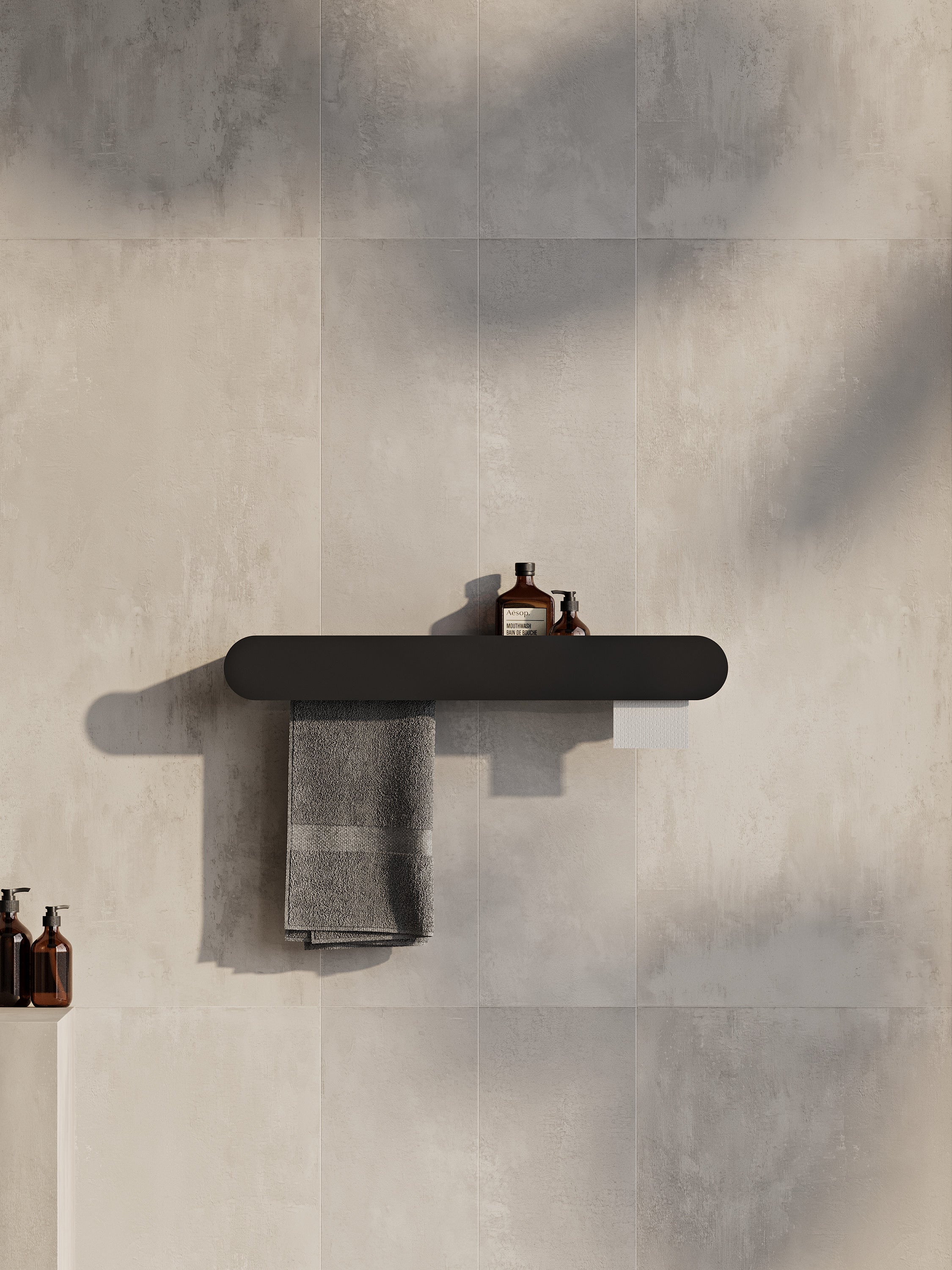 Wall-Mounted Bathroom Shelf with Towel Bar & Toilet Paper Holder