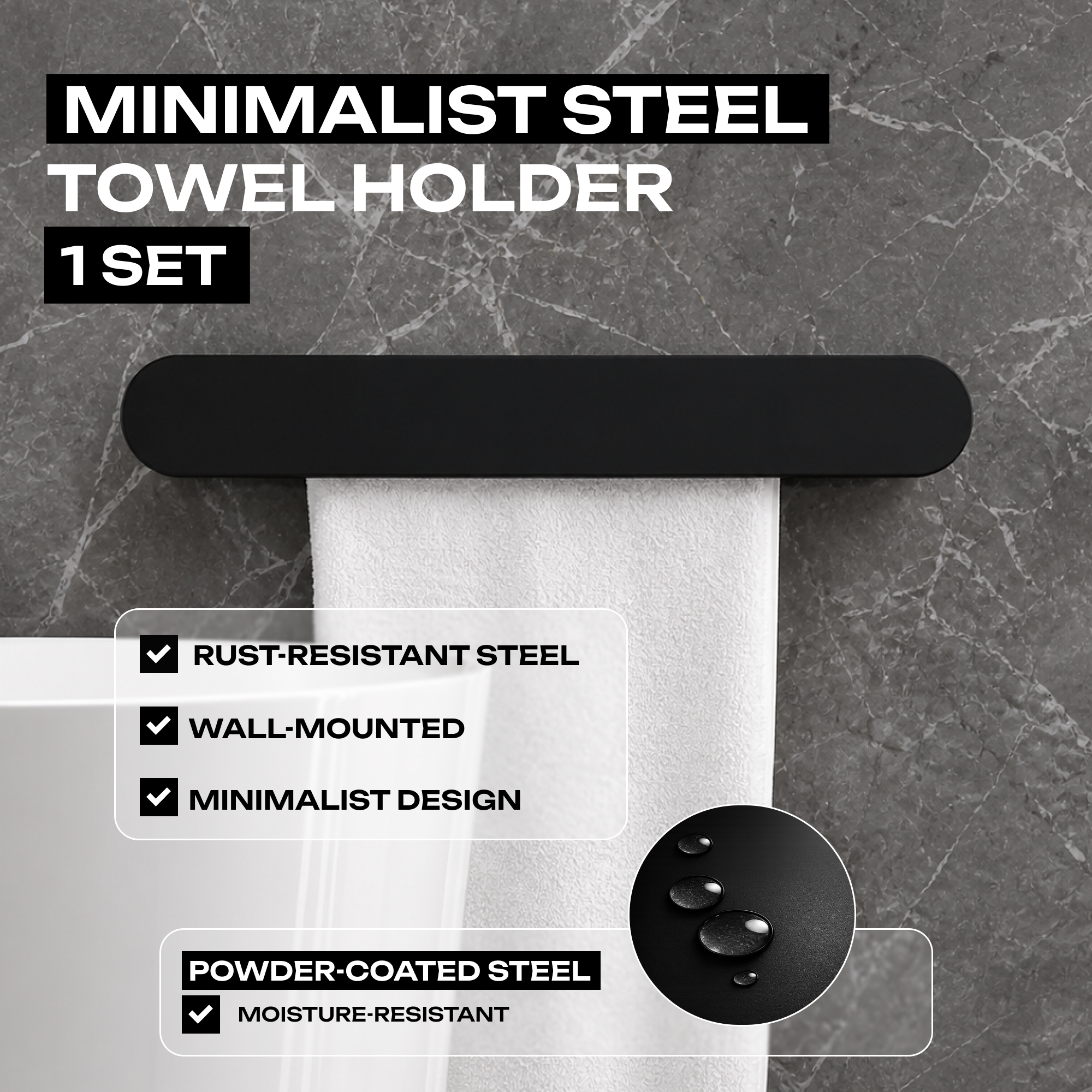 Minimalist Wall-Mounted Towel Holder – Hidden Bathroom Towel Hanger (Metal)
