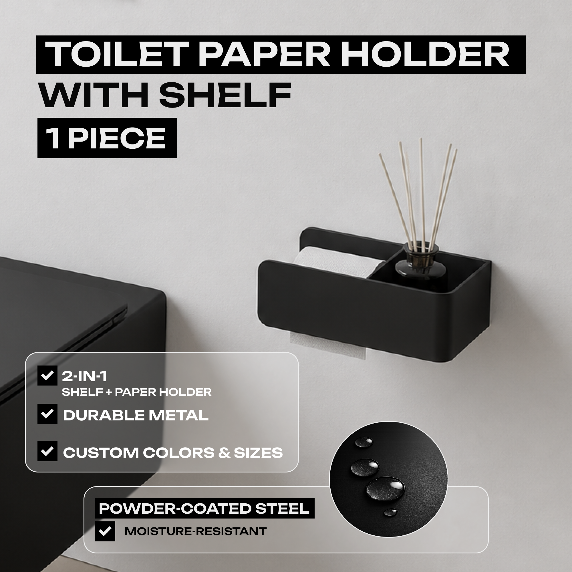 Modern Steel Toilet Paper Holder with Shelf