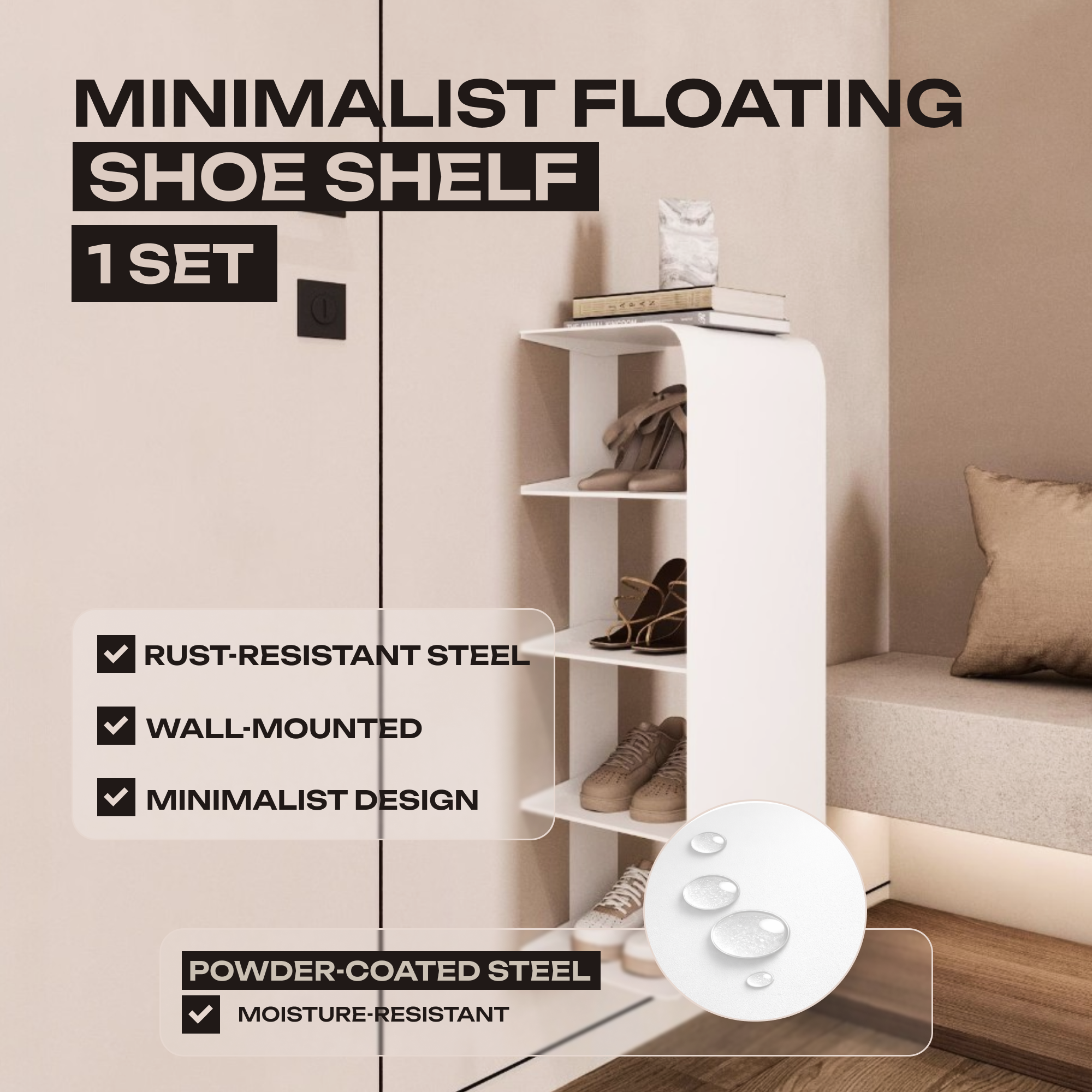 Schwebendes Schuhregal – Modernes, wandmontiertes Schuhregal für den Eingangsbereich
