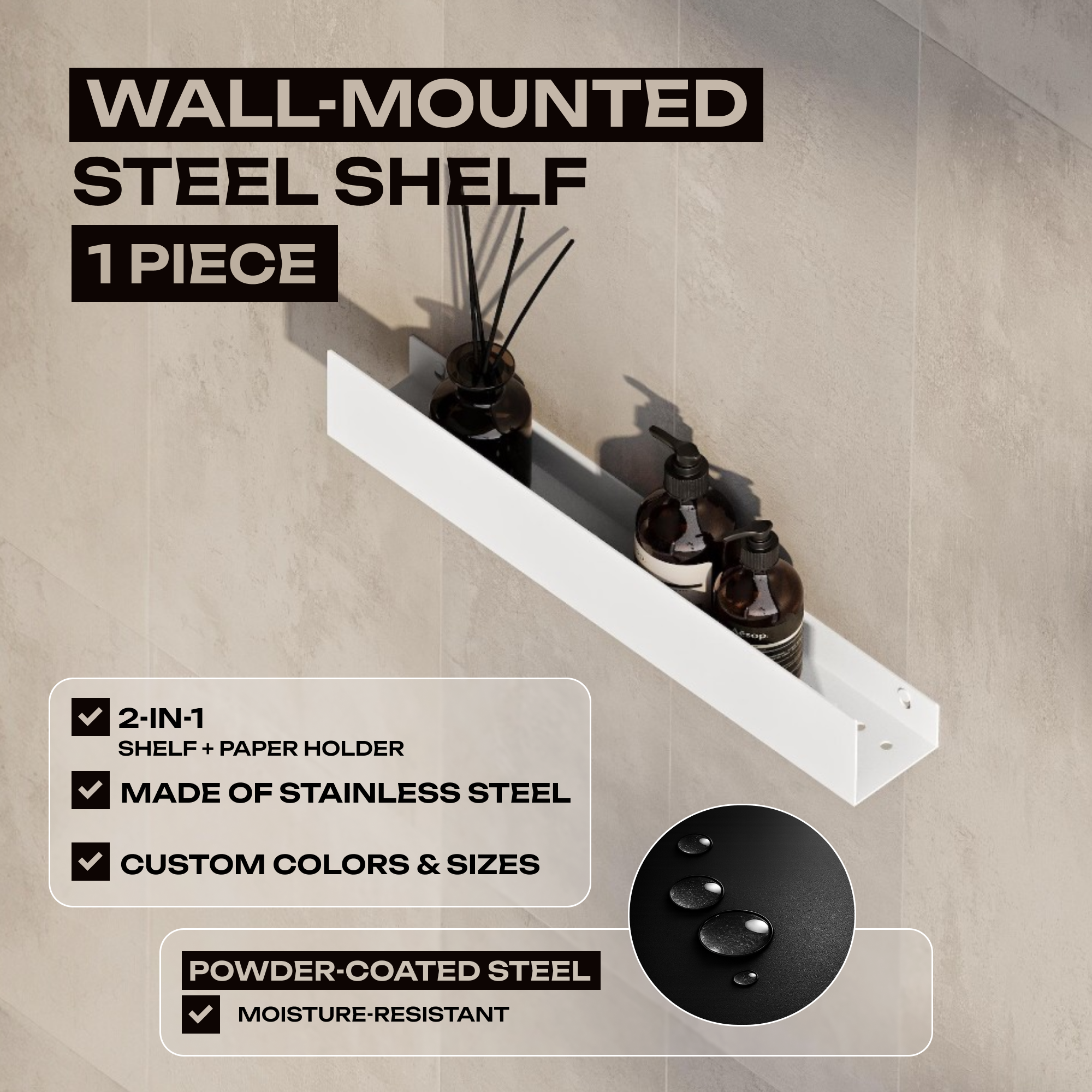 Wall-Mounted Stainless Steel Shelf