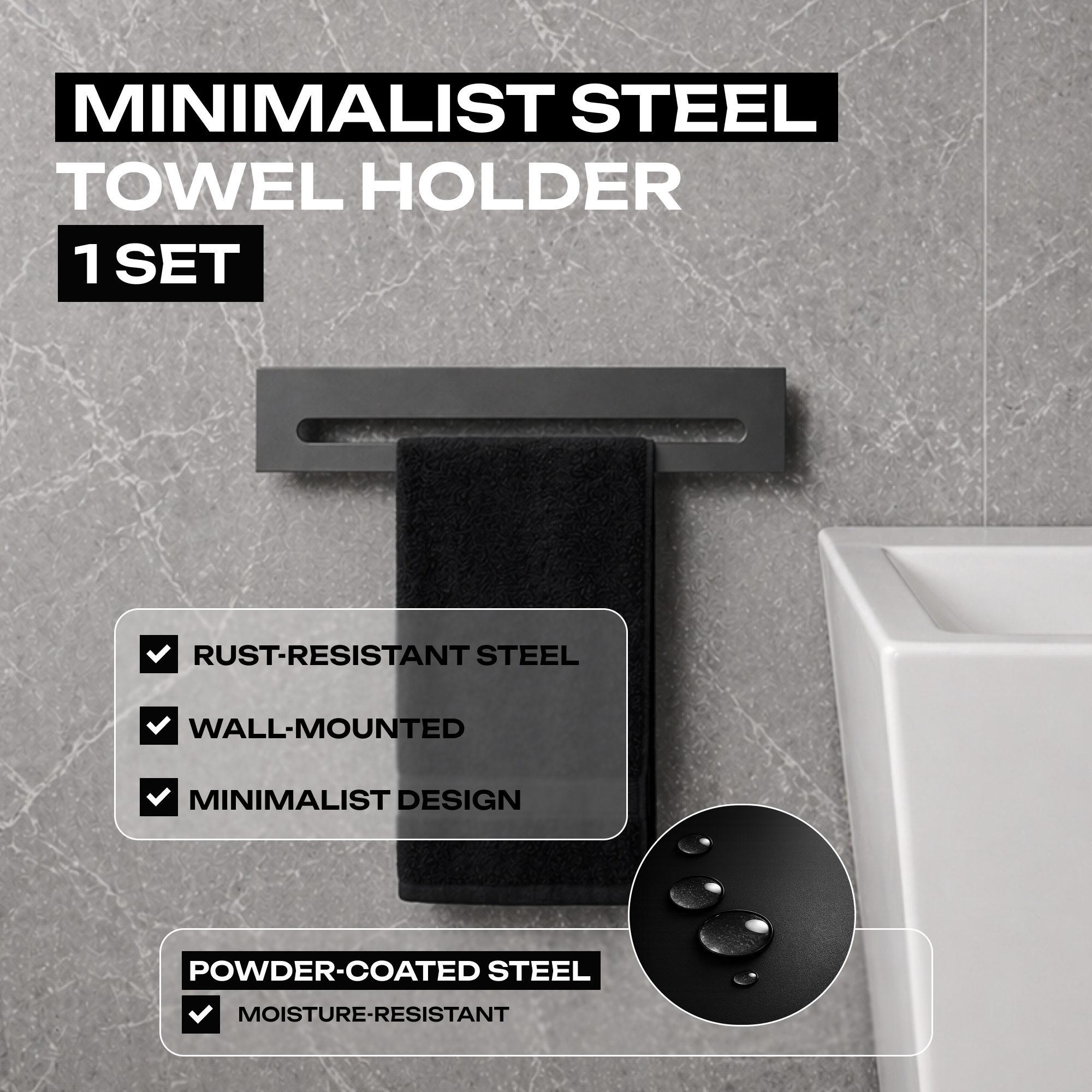 Floating Metal Bathroom Shelf with Towel Bar