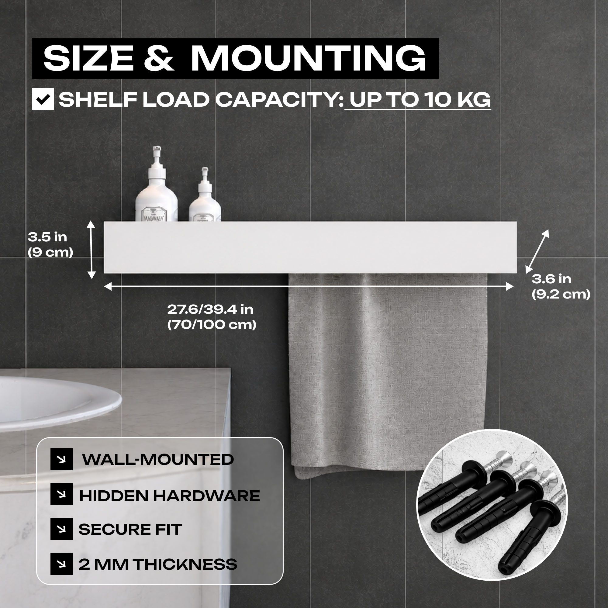 Minimalist Powder-Coated Steel Bathroom Shelf with Towel Rail