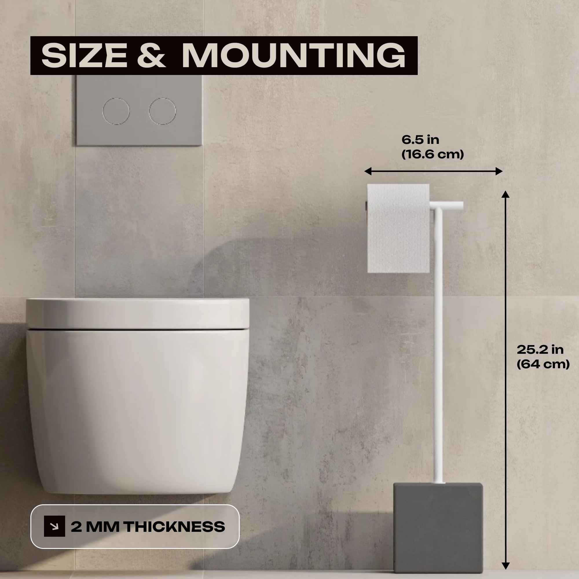 Freistehender Toilettenpapierhalter aus schwarzem Metall – Minimalistischer Badezimmer-Bodenständer