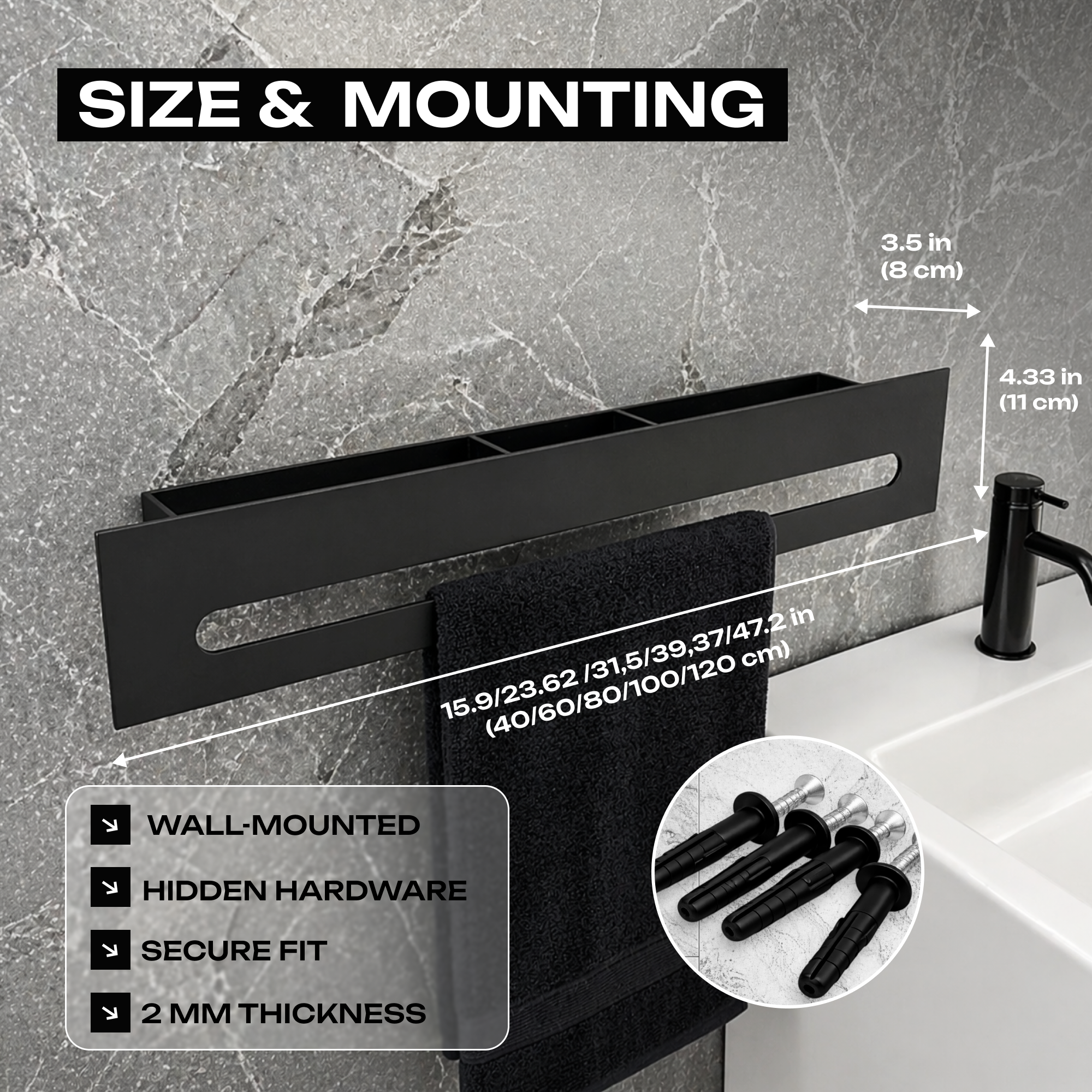 Floating Metal Bathroom Shelf with Towel Bar