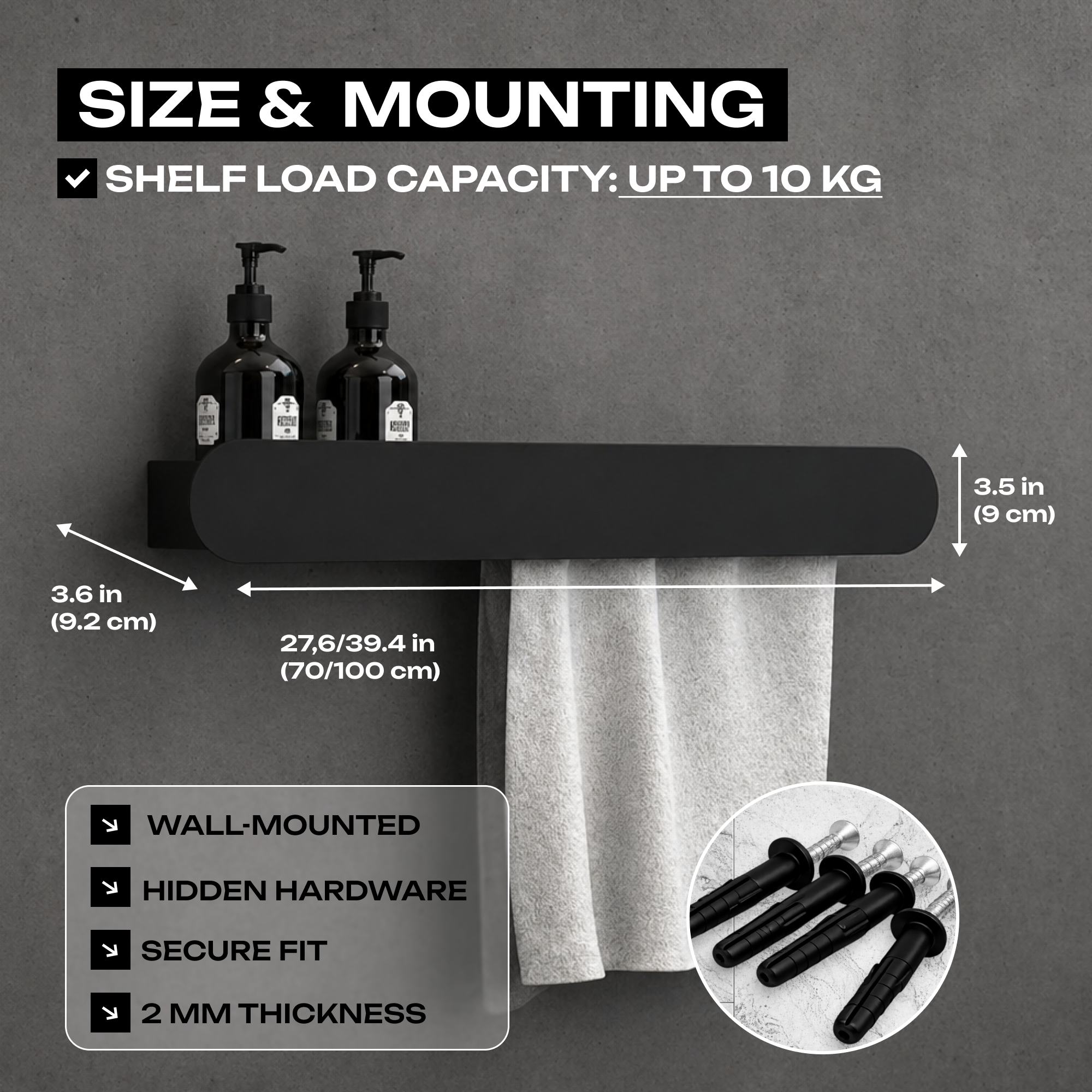 Steel Bathroom Shelf with Towel Bar