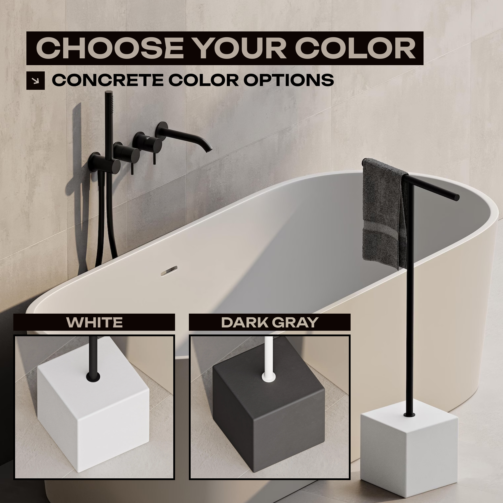 Freestanding Black Towel Rack Stand – Minimalist Bathroom Floor Holder, No Drill Installation
