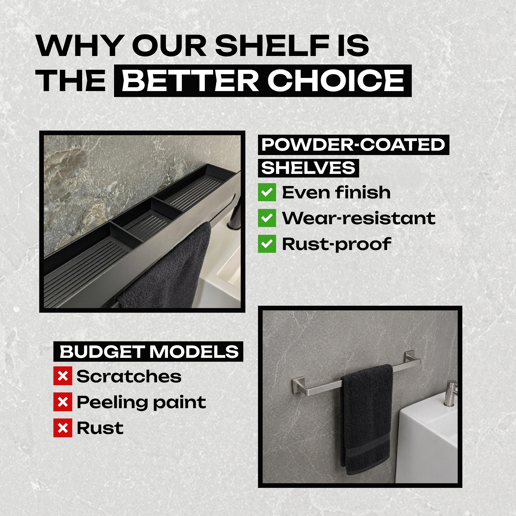 Floating Metal Bathroom Shelf with Towel Bar
