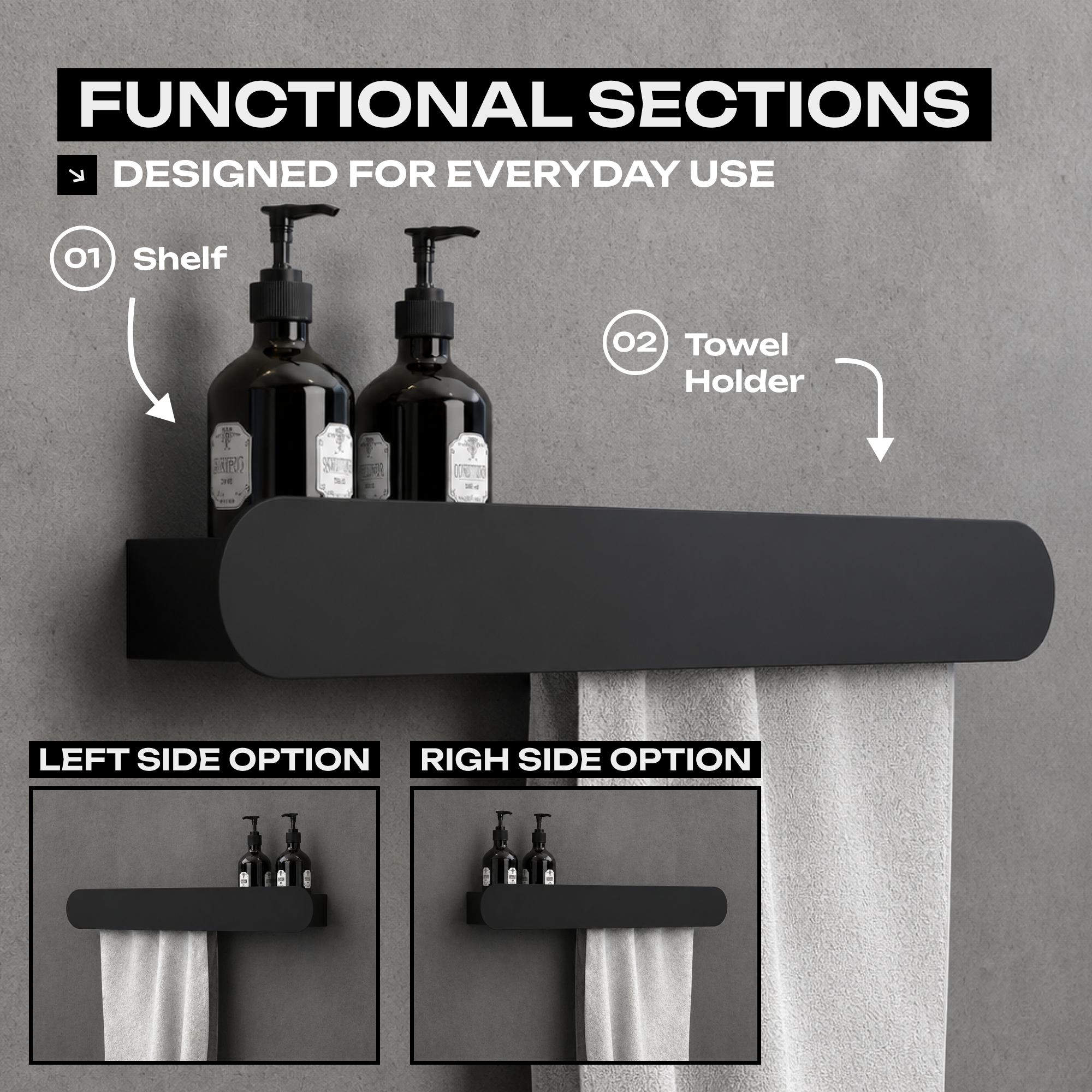 Steel Bathroom Shelf with Towel Bar