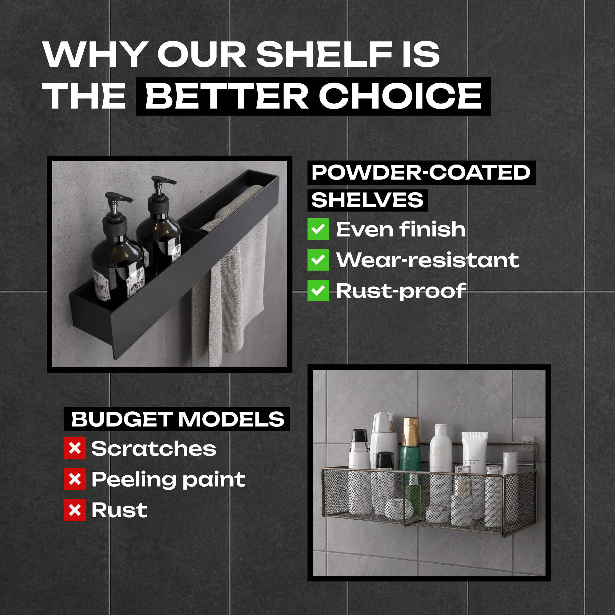 Minimalist Powder-Coated Steel Bathroom Shelf with Towel Rail