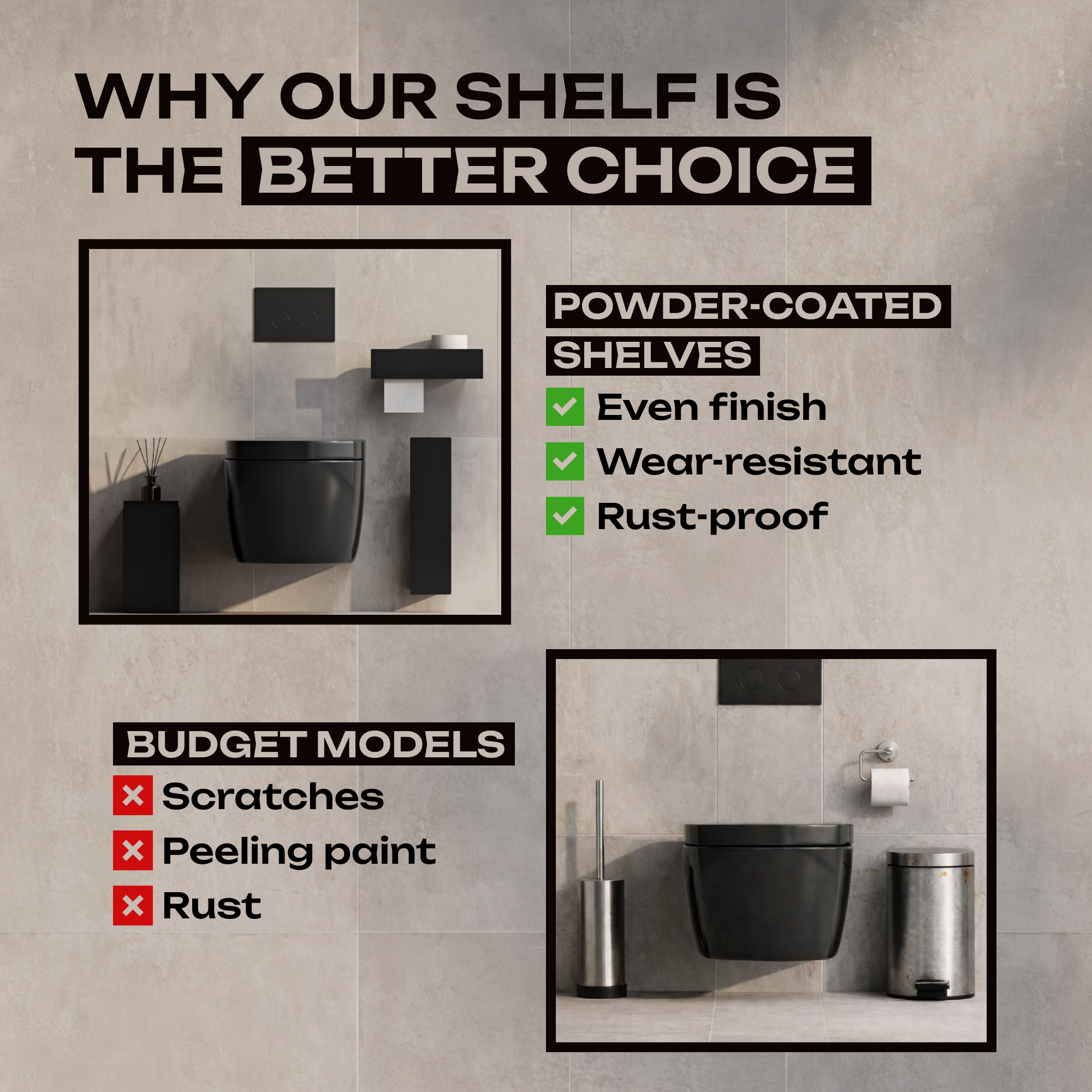 Bathroom set (Steel Trash Bin, Toilet Brush & Paper Shelf)