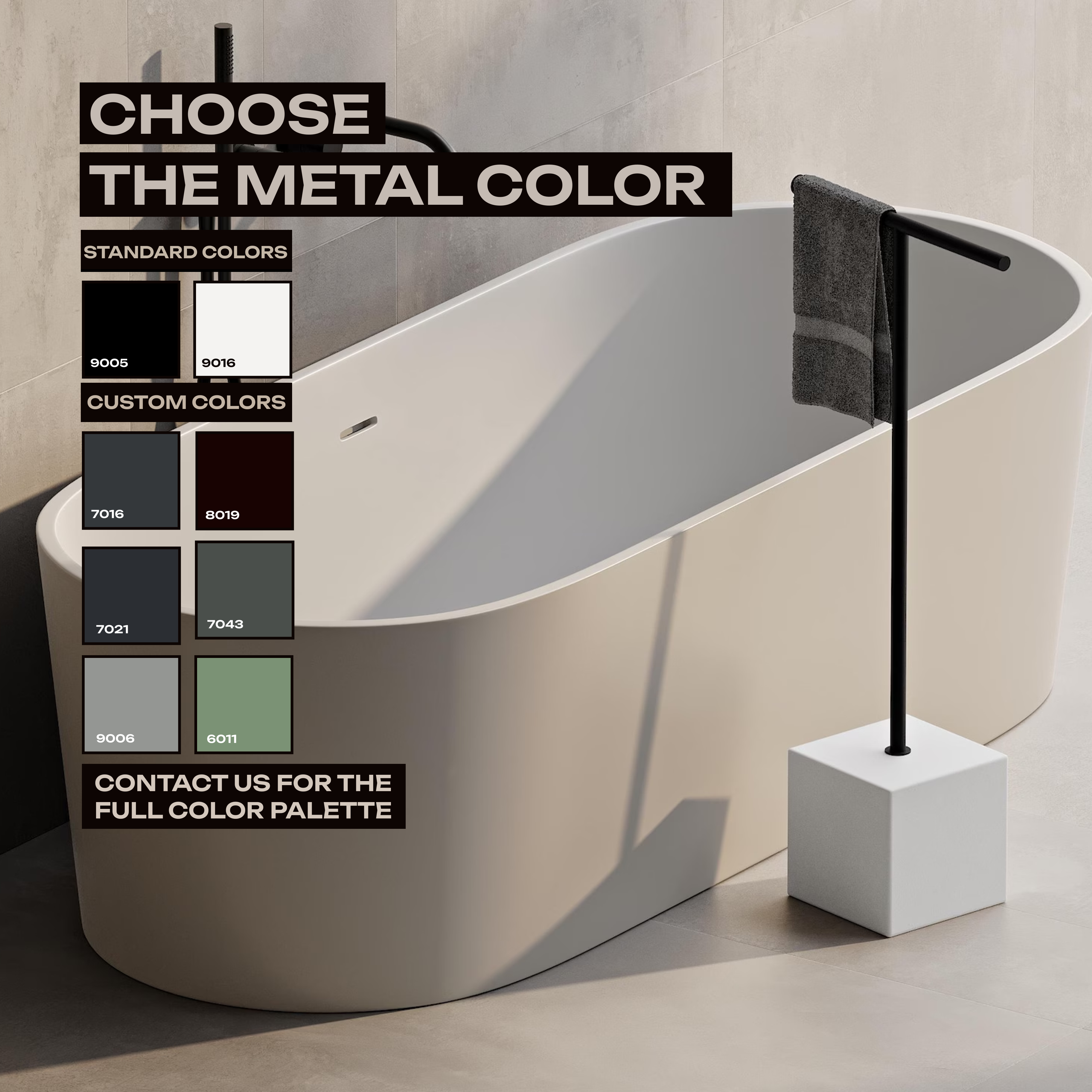 Freestanding Black Towel Rack Stand – Minimalist Bathroom Floor Holder, No Drill Installation