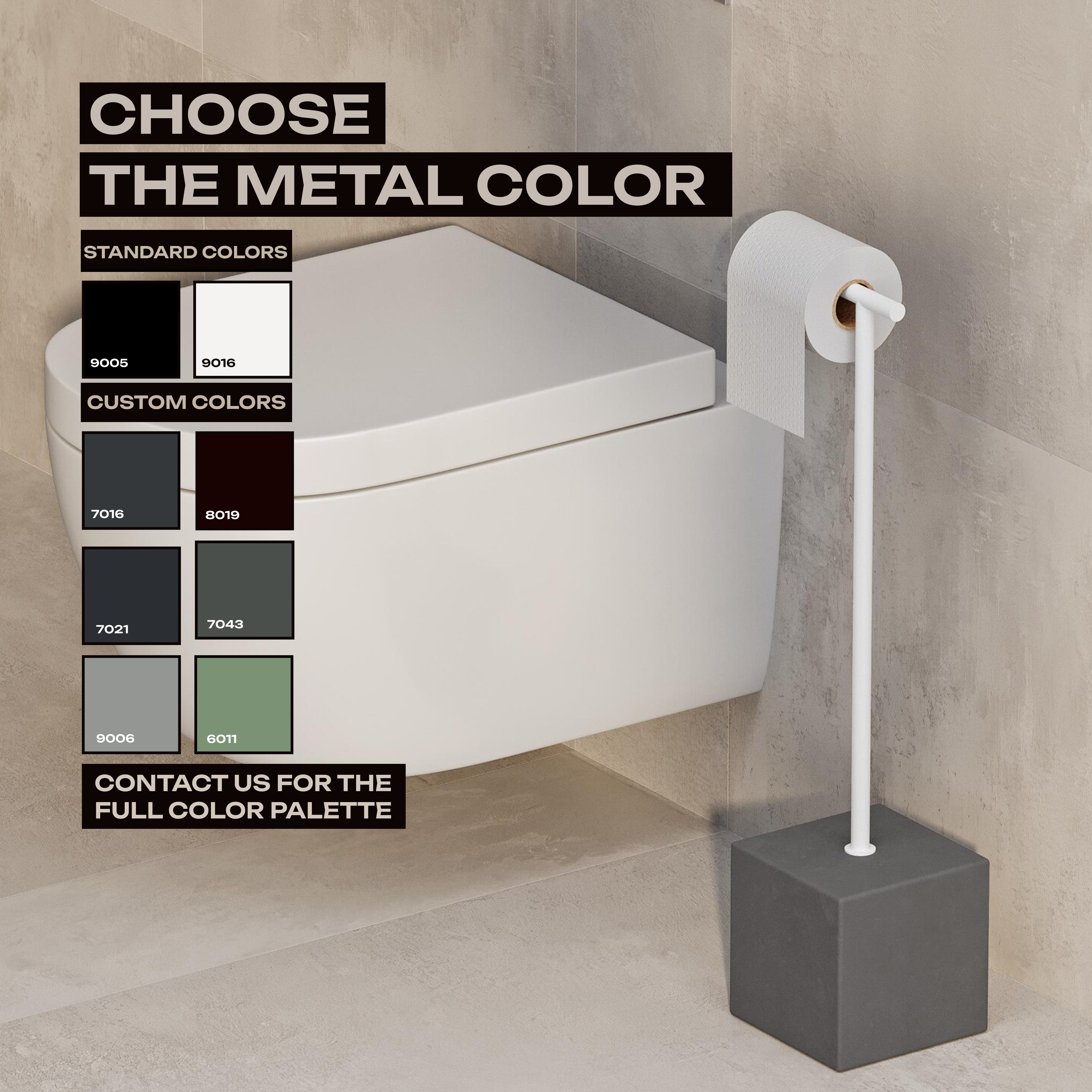 Freistehender Toilettenpapierhalter aus schwarzem Metall – Minimalistischer Badezimmer-Bodenständer