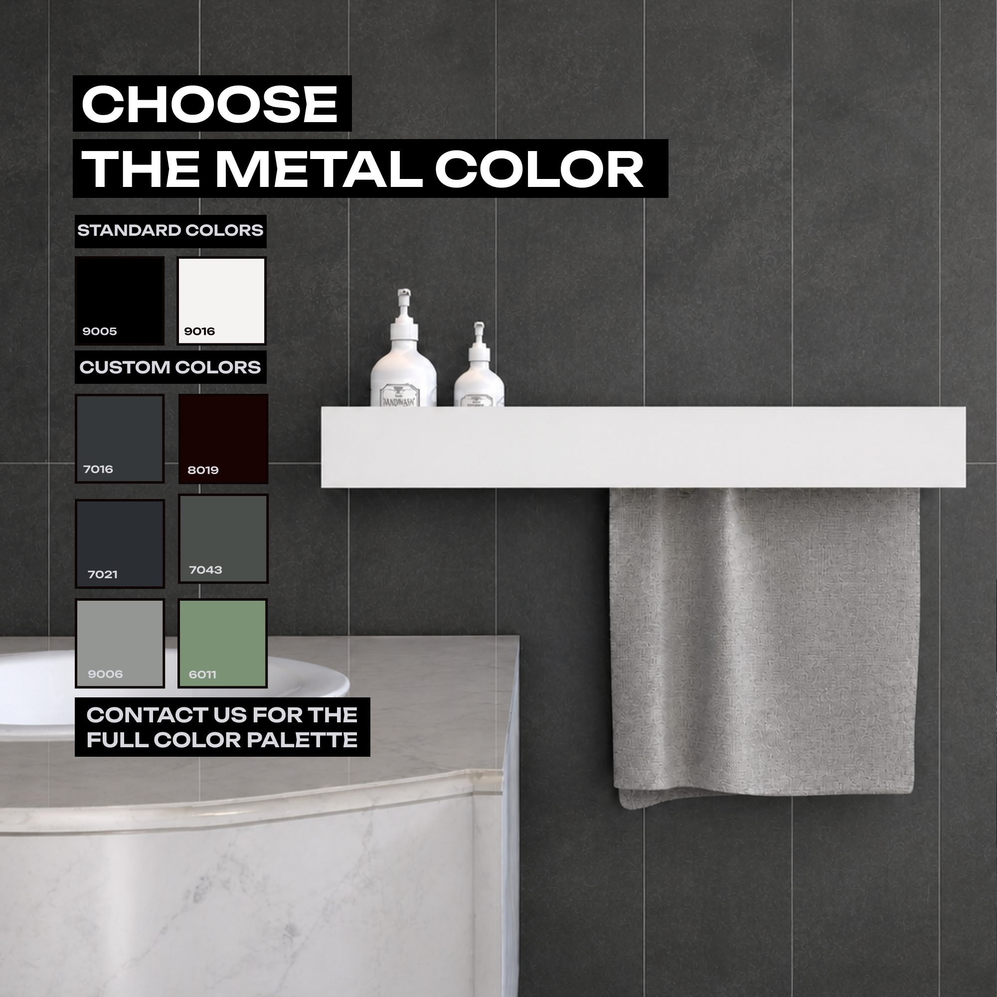 Minimalist Powder-Coated Steel Bathroom Shelf with Towel Rail