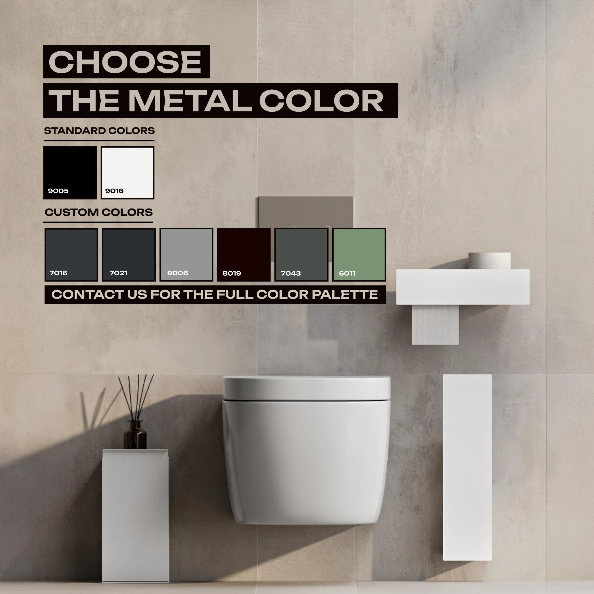 Bathroom set (Steel Trash Bin, Toilet Brush & Paper Shelf)