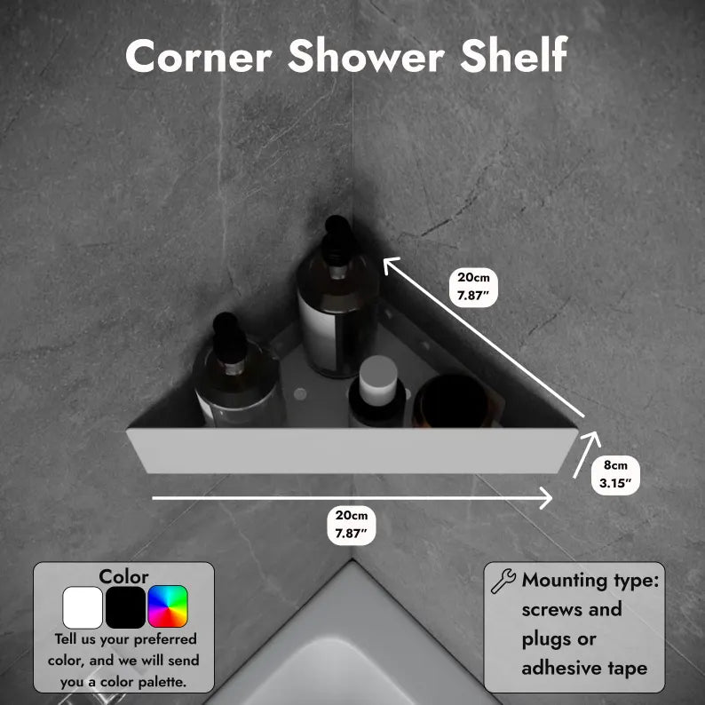 Mensola angolare per doccia | Organizer per bagno in acciaio inossidabile nero o bianco | Mensola angolare sospesa per bagno a parete | Organizer per doccia