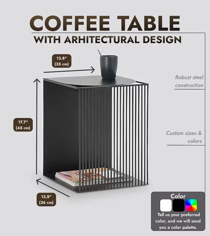 Tavolino da caffè minimalista | Tavolino da caffè in metallo nero con design architettonico | Mobili moderni per soggiorno