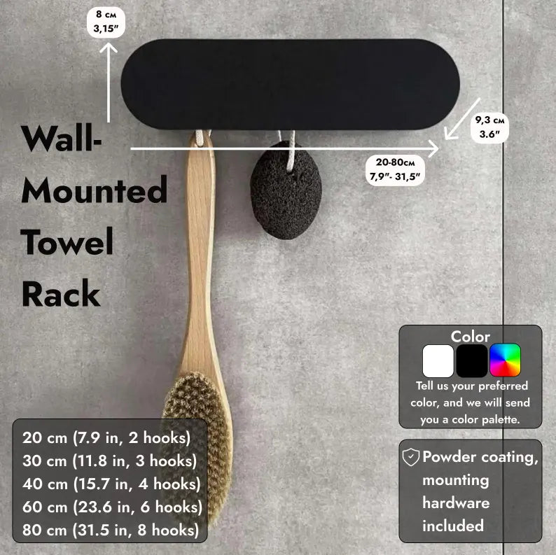 Wandmontierter Handtuchhalter aus Edelstahl mit Haken | Moderner Bad- und Küchenhalter | Verdeckte Montage | Verschiedene Größen erhältlich