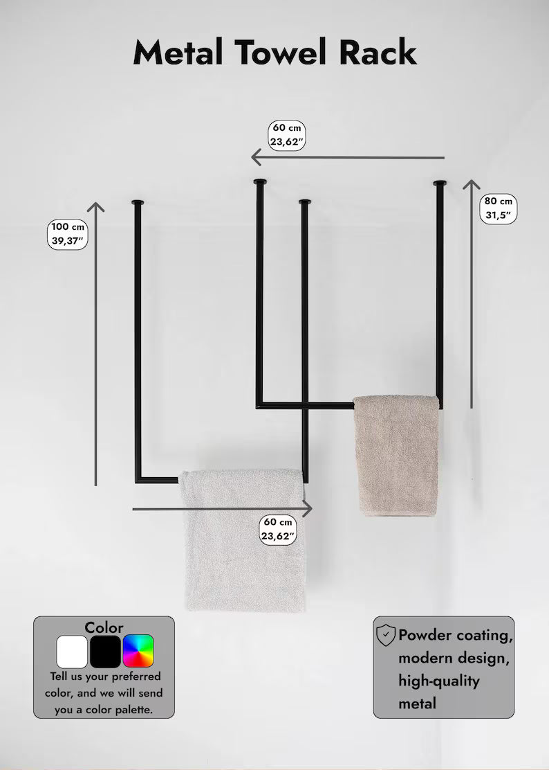 Ceiling-Mounted Metal Towel Rack – Minimalist Bathroom Hanger
