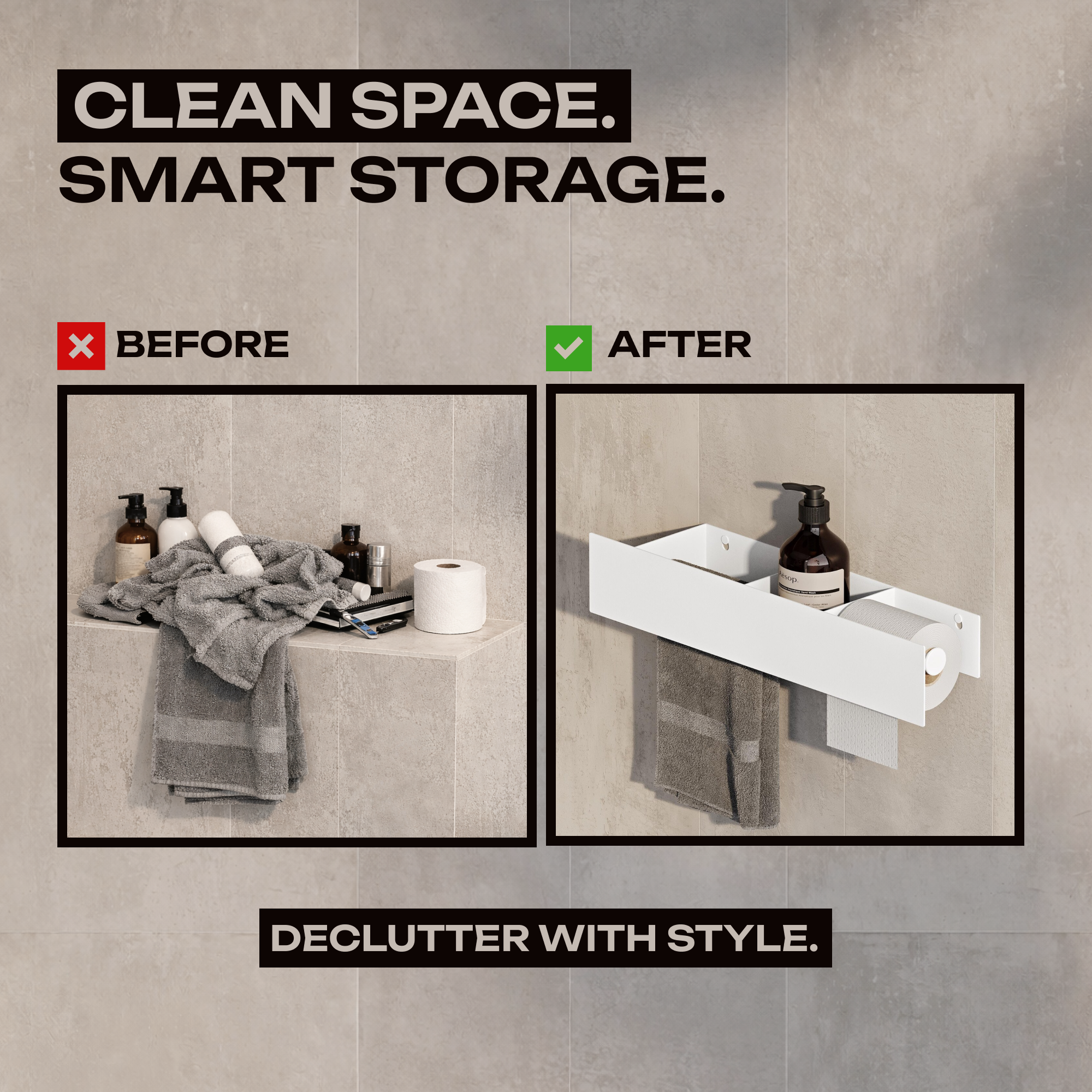3-in-1 Bathroom Wall Shelf – Towel Bar & Toilet Paper Holder
