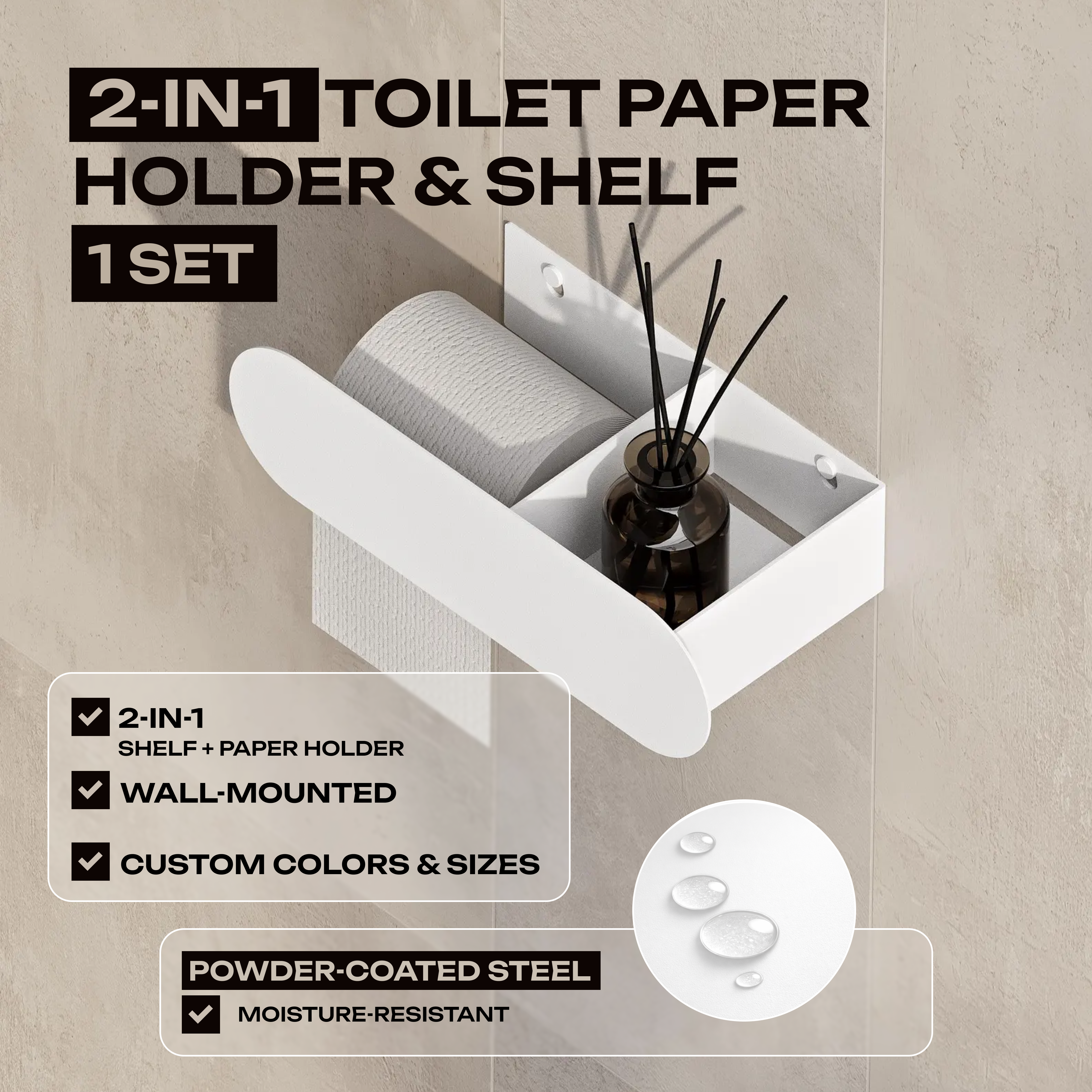 Minimalist Wall-Mounted Toilet Paper Holder with Shelf