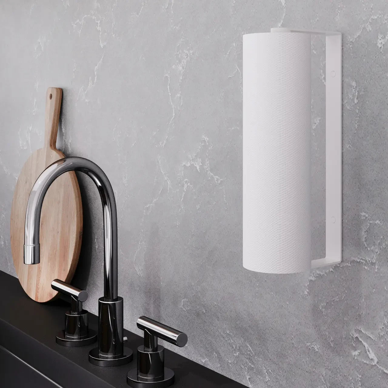 Portarotolo di carta da cucina a parete | Organizer da cucina in acciaio opaco nero o bianco | Accessori da cucina salvaspazio | Portarotolo da cucina