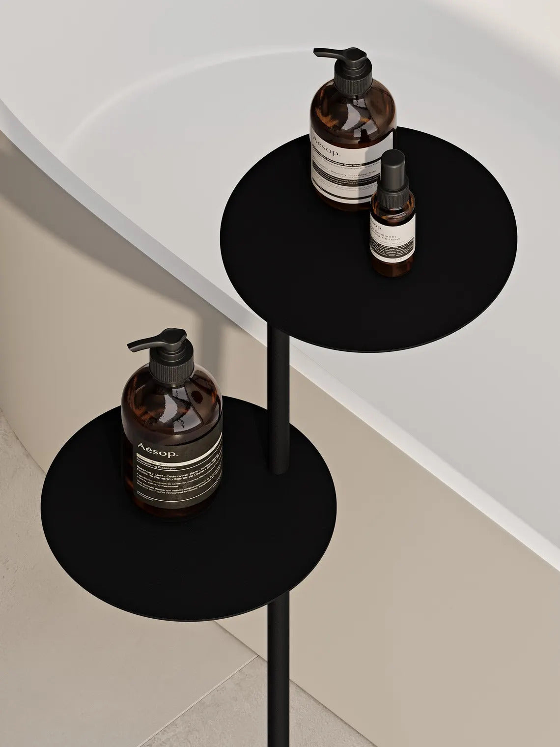 Moderner Badezimmer-Beistelltisch mit Betonsockel – Minimalistischer Stahlregalständer für Badewanne und Handtücher