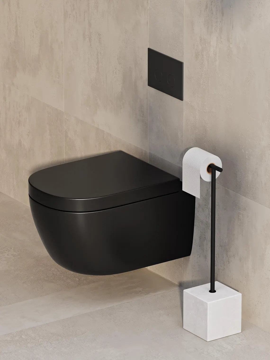 Freistehender Toilettenpapierhalter aus schwarzem Metall – Minimalistischer Badezimmer-Bodenständer
