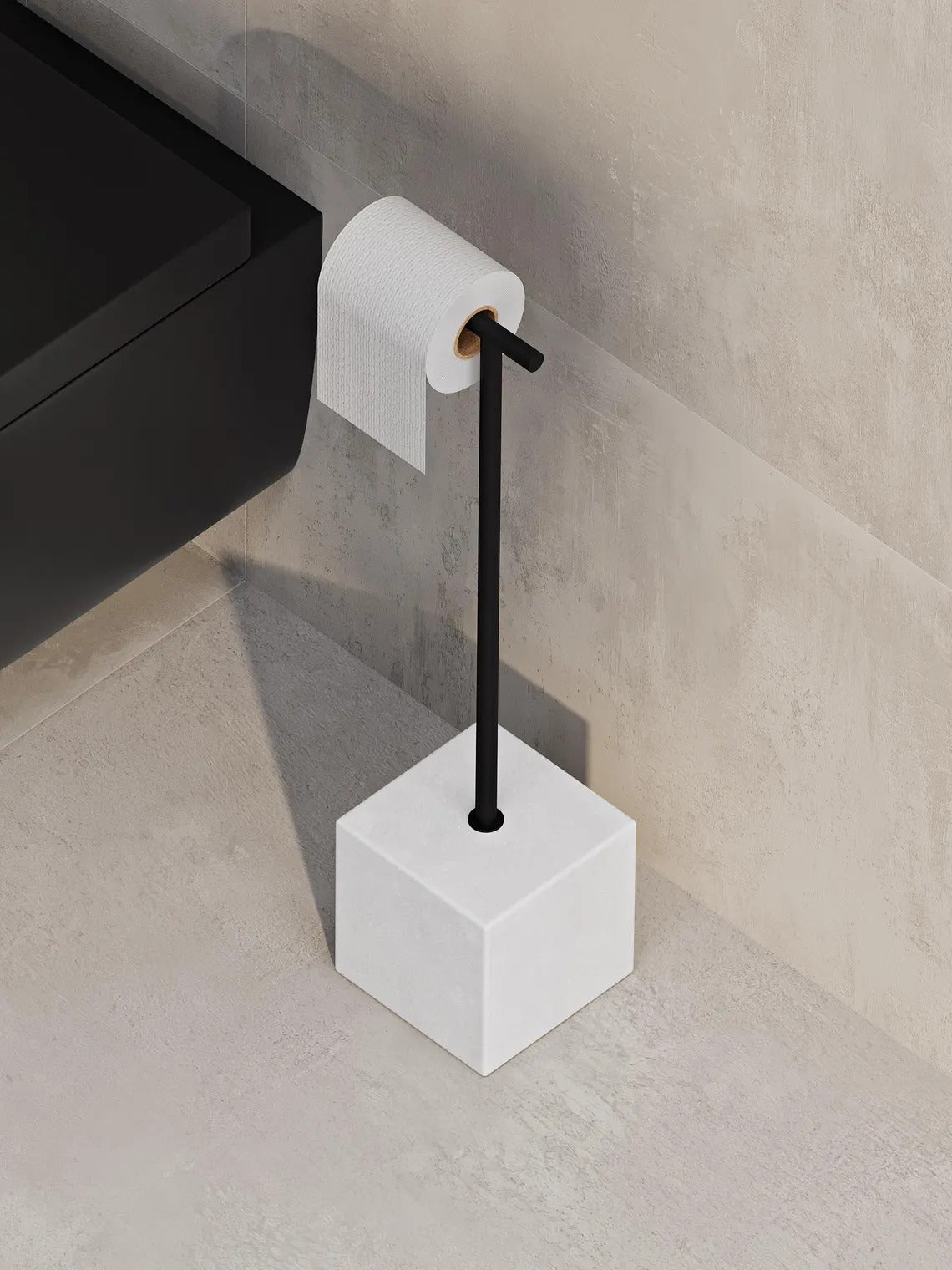 Freistehender Toilettenpapierhalter aus schwarzem Metall – Minimalistischer Badezimmer-Bodenständer
