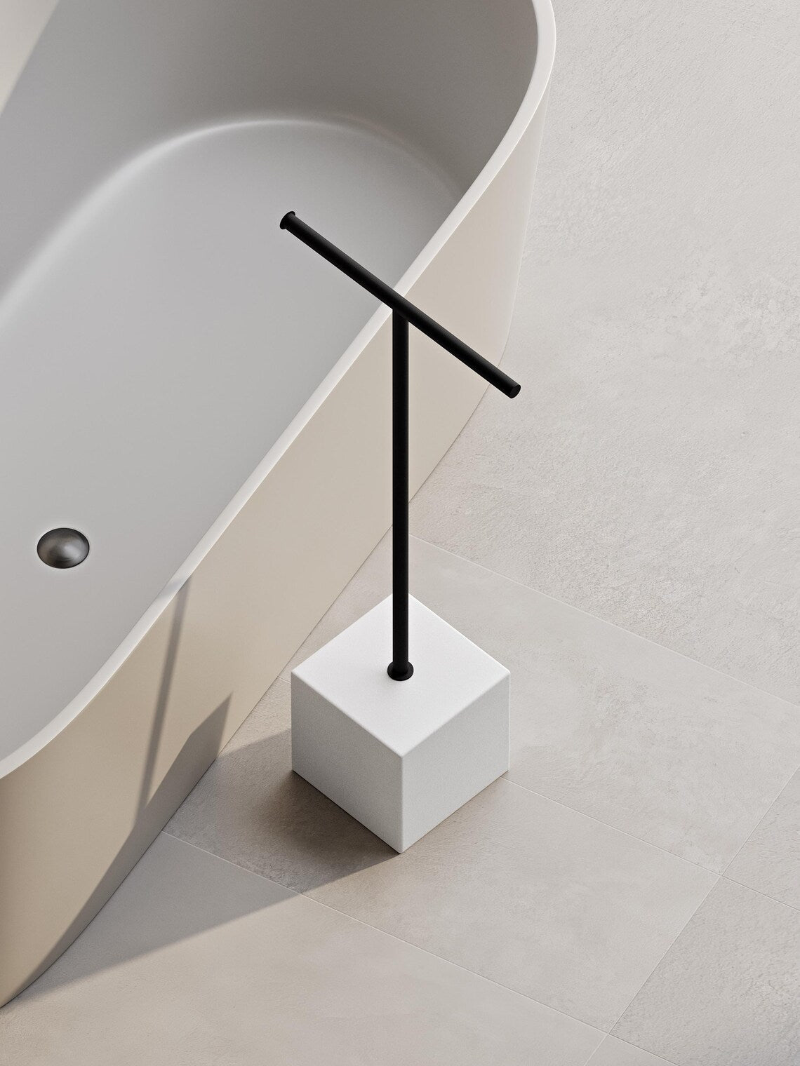 Portasciugamani nero indipendente – Supporto da pavimento per bagno minimalista, installazione senza trapano