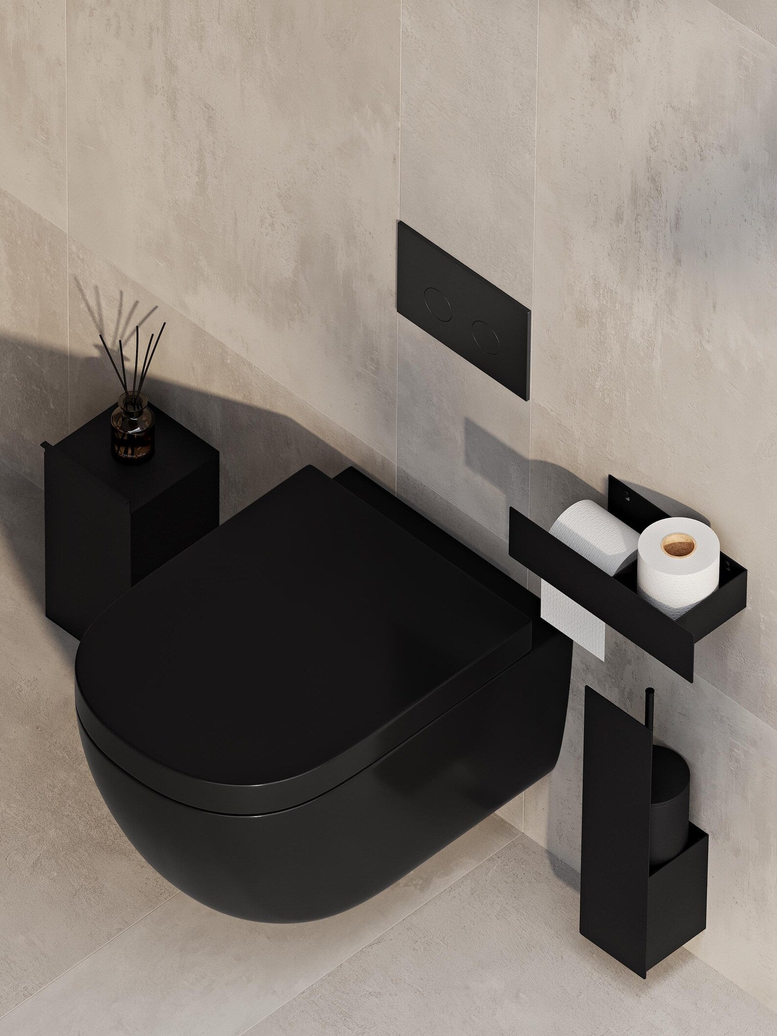 Bathroom set (Steel Trash Bin, Toilet Brush & Paper Shelf)
