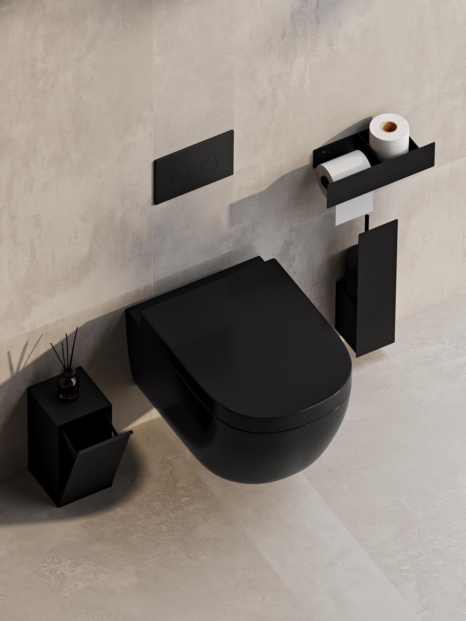 Bathroom set (Steel Trash Bin, Toilet Brush & Paper Shelf)