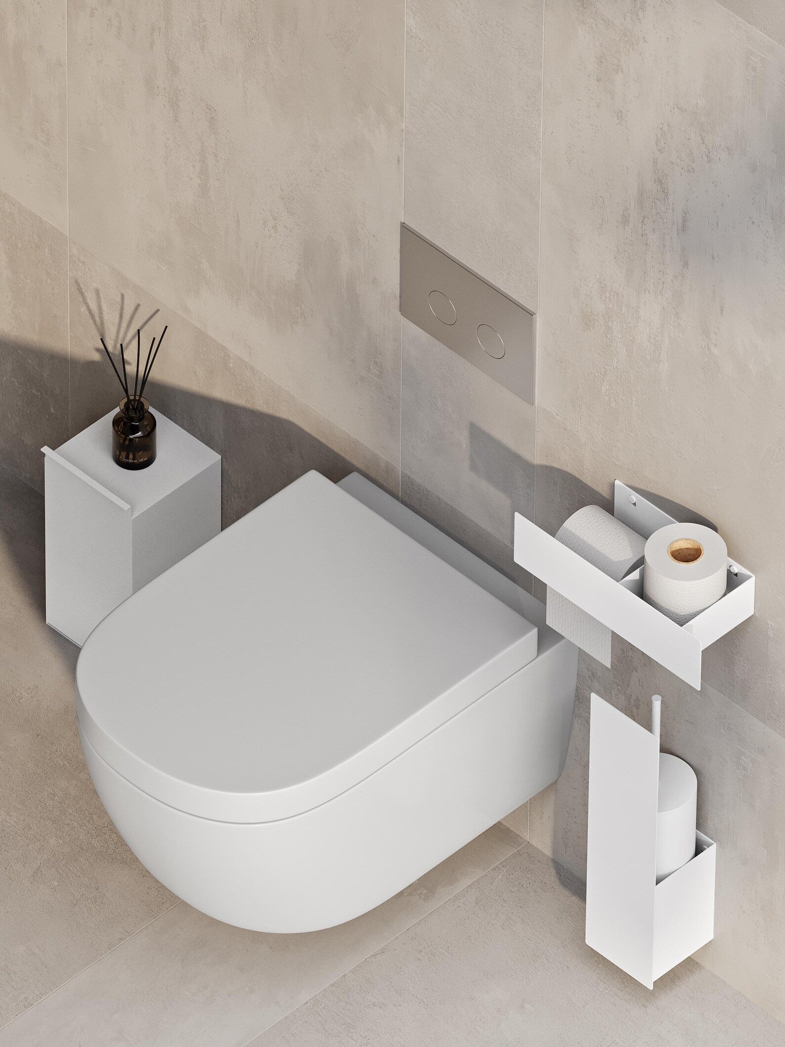 Bathroom set (Steel Trash Bin, Toilet Brush & Paper Shelf)