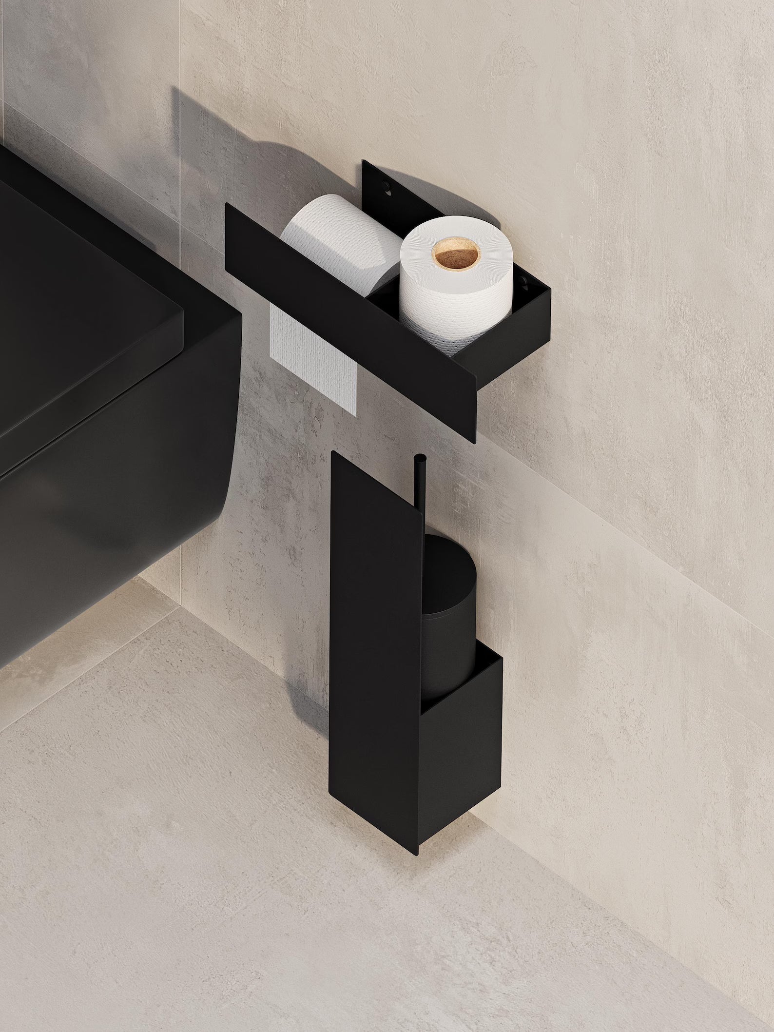 Bathroom set (Steel Trash Bin, Toilet Brush & Paper Shelf)