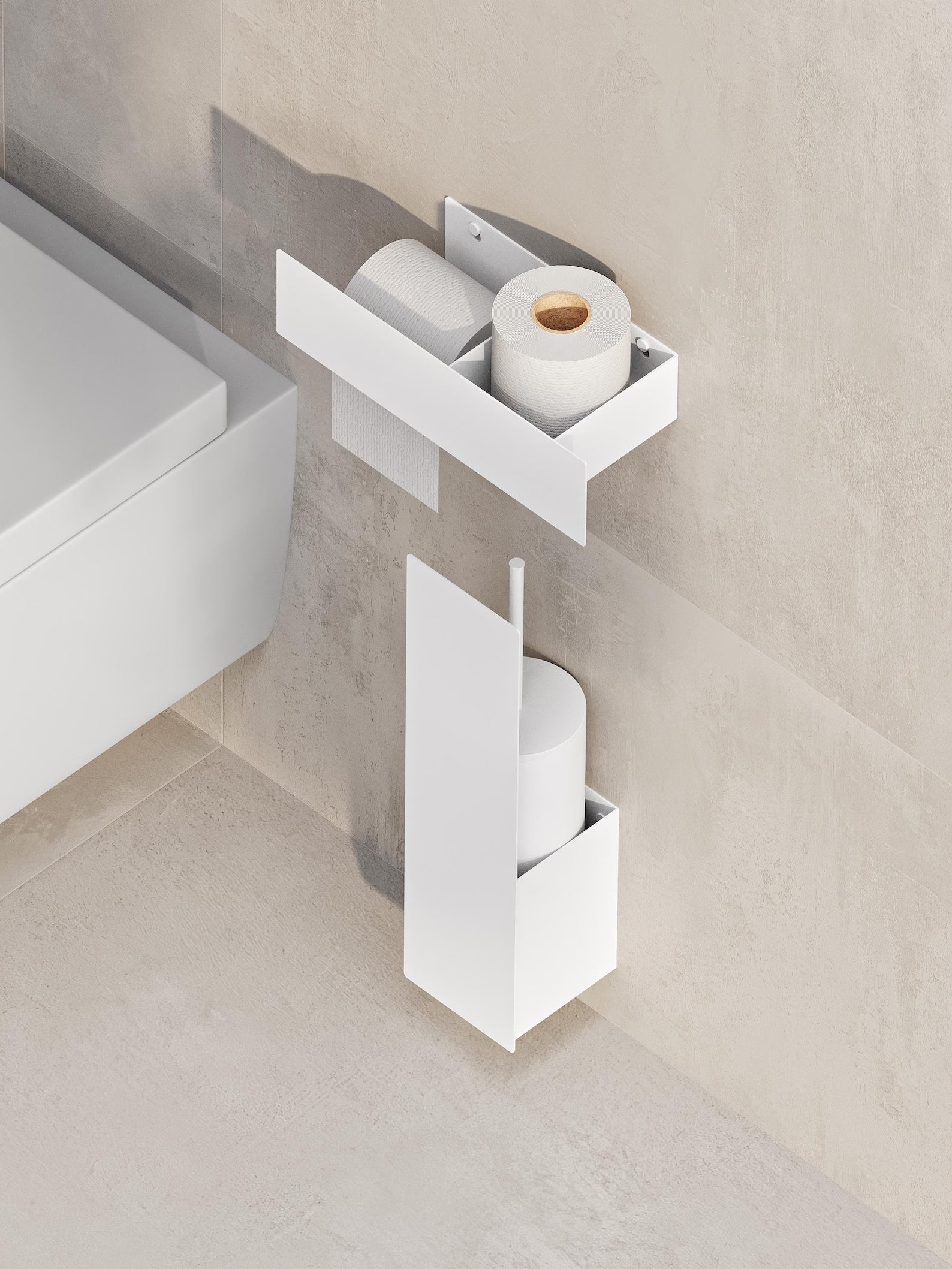 Bathroom set (Steel Trash Bin, Toilet Brush & Paper Shelf)